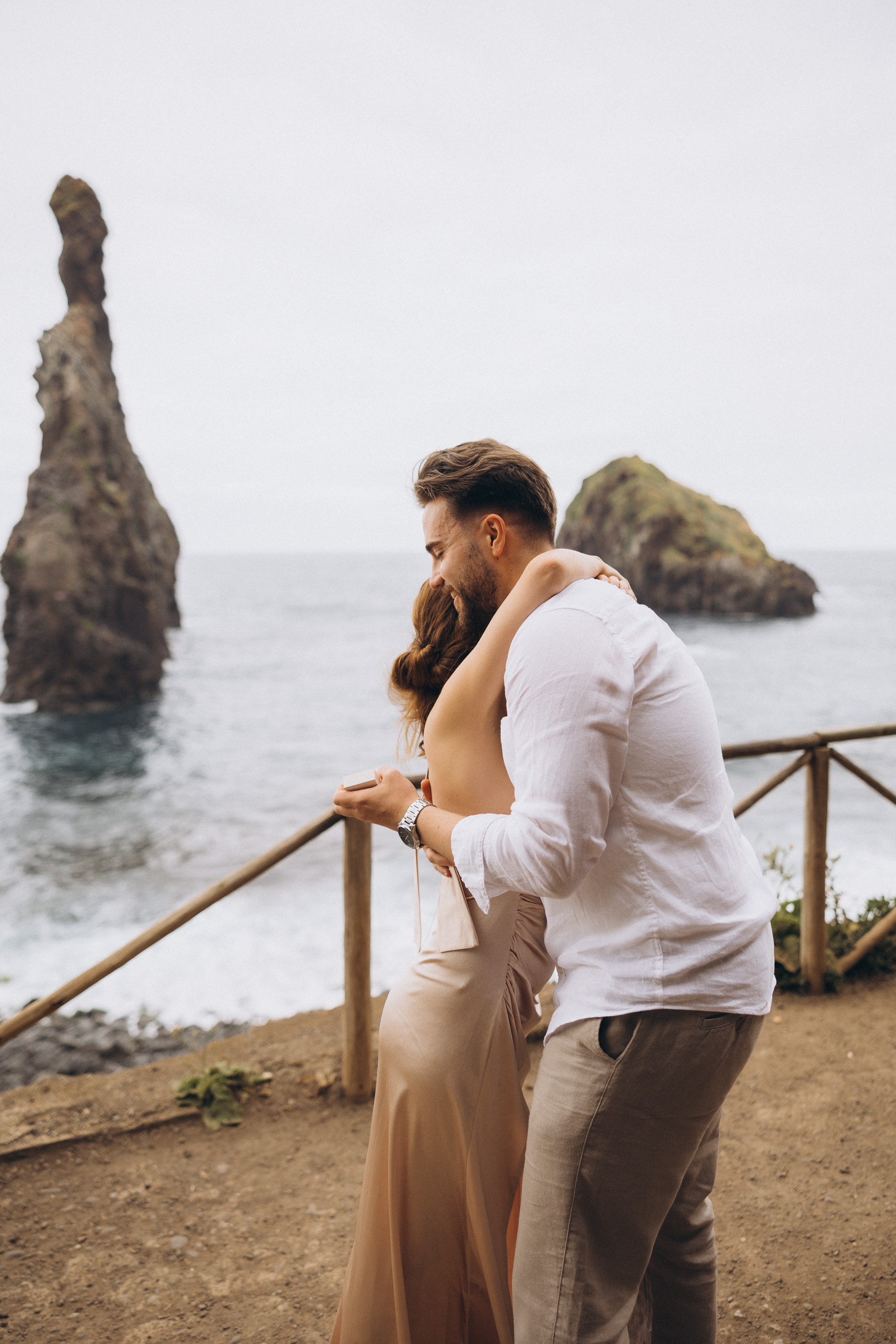 Romantic surprise proposal in Ribeira da Janela, Madeira – couple photography on the cliffs by the ocean