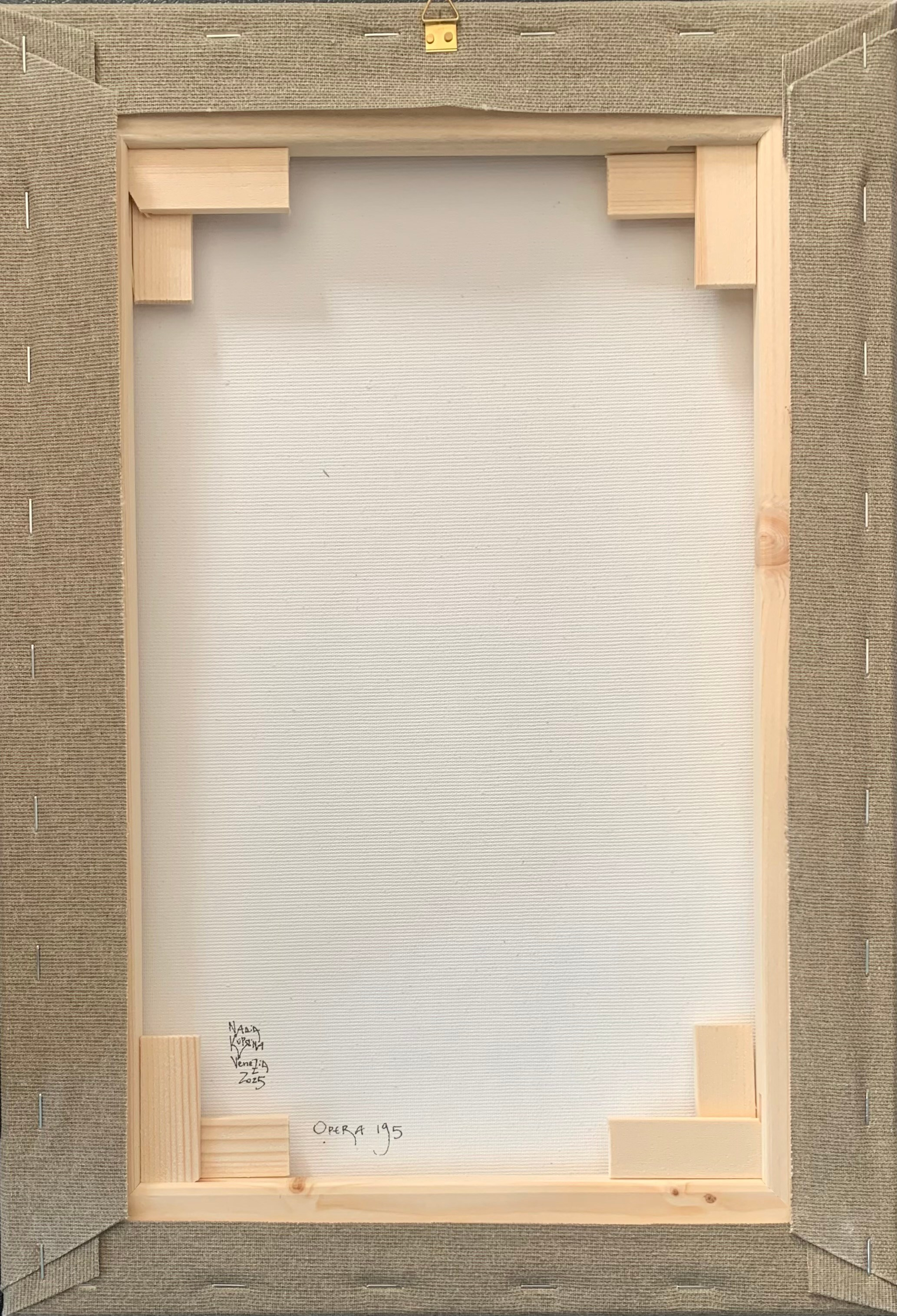 Nr. 195 PANEM QUOTIDIANUM. Retro.  29.5 cm  x 43 cm Linoleografia stampata a mano su pagina di un registro di un’azienda vinicola del 1920. Inchiostro acrilico. 