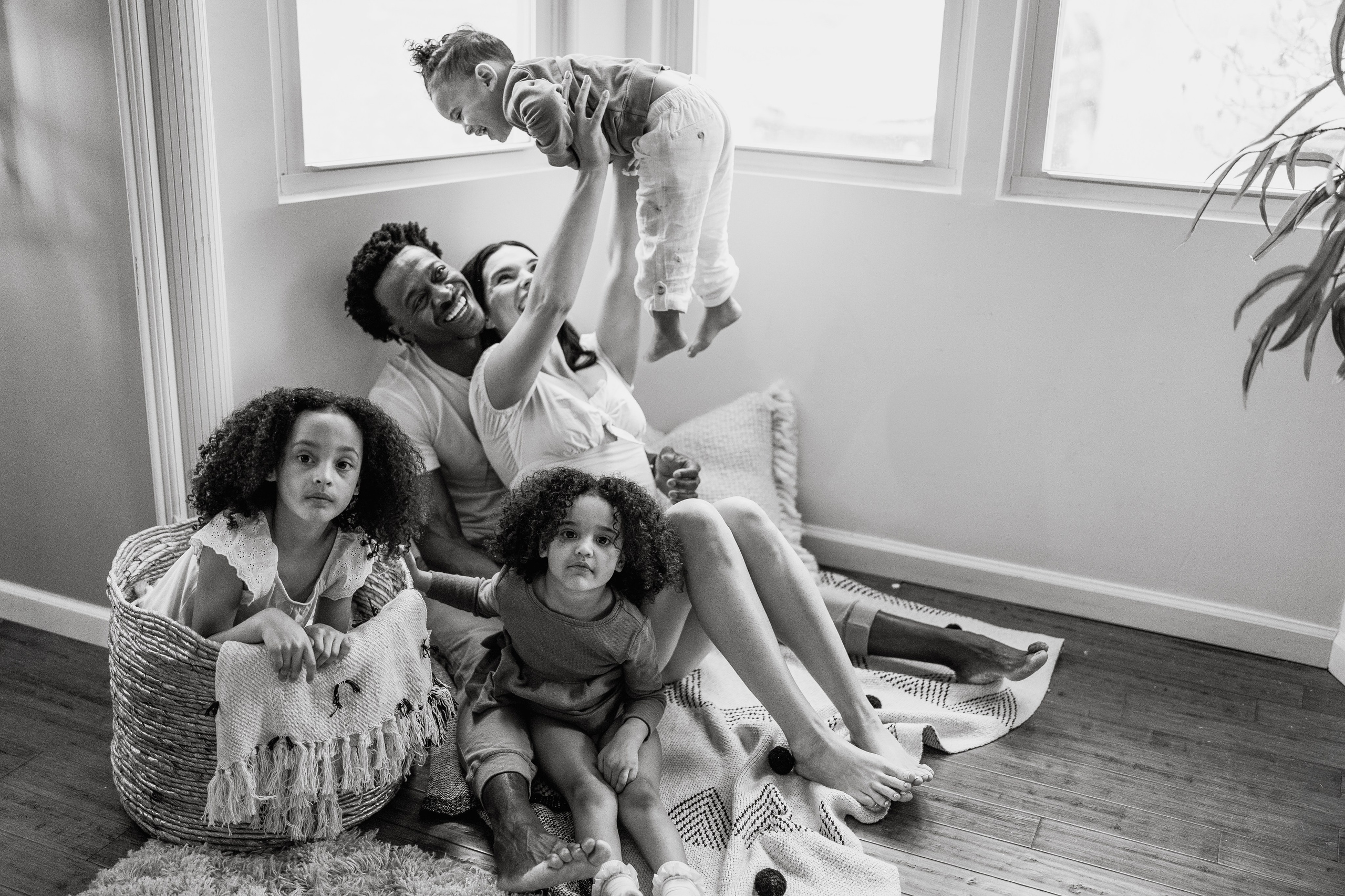 Stephanie, Lamar and kids at home. Wedding and family photographer and videographer PA, NJ, NY, DE, MD