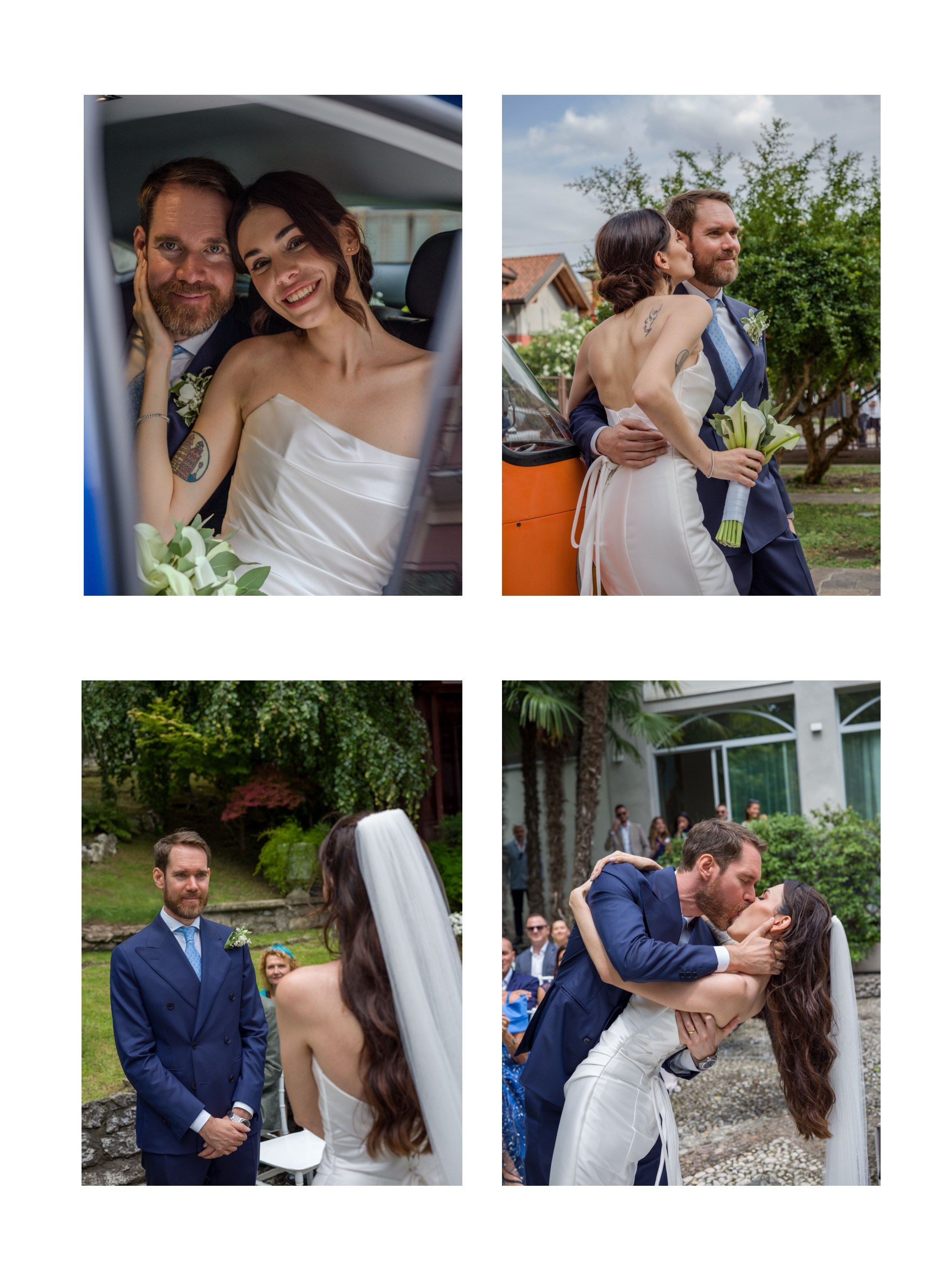 Bride and groom Davide and Lina exchanging vows outdoors