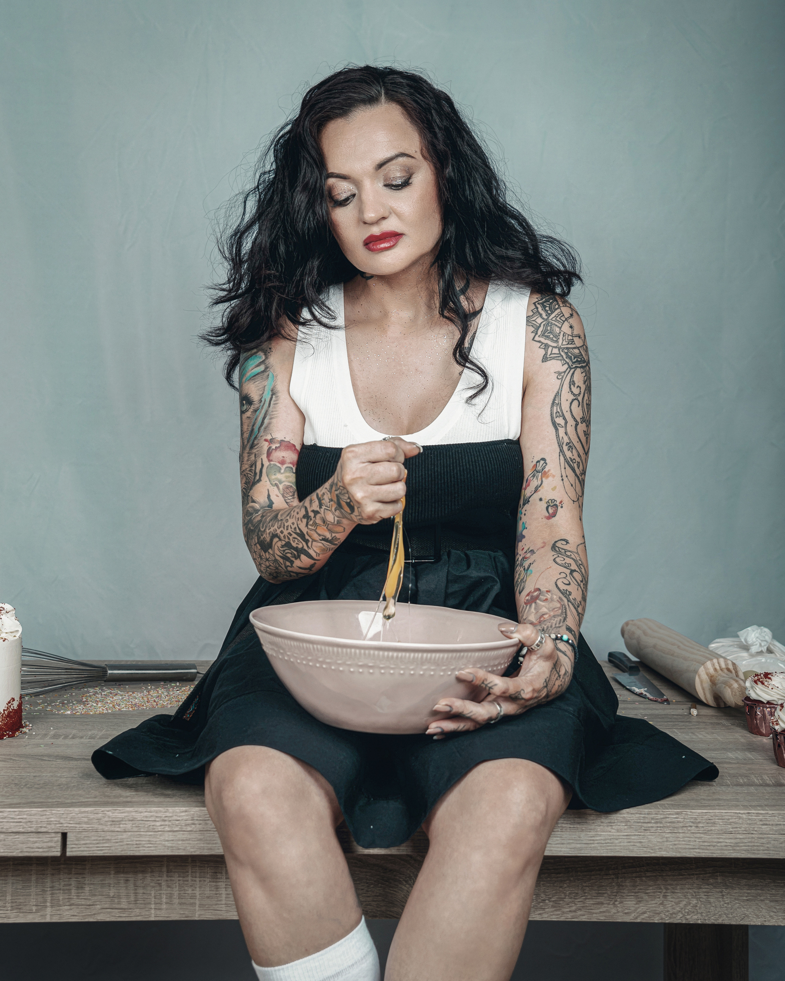 Creative studio photo session for a pastry chef in Spain