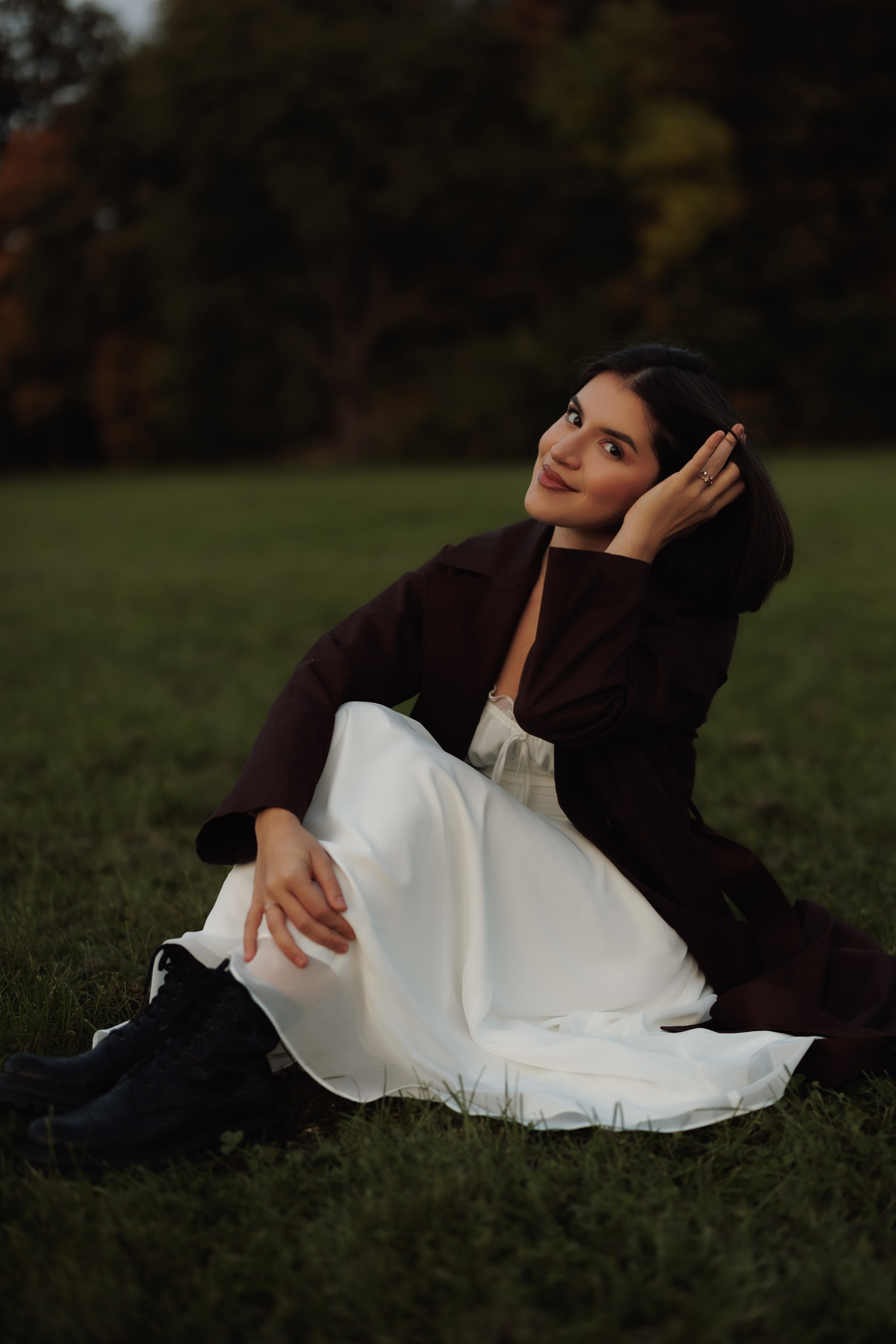 Autumn Park Photoshoot | Woman in White Dress. Cinematic&Elegant Portraits by Kristina Kozheltsova. Kristina Kozheltsova- Soulful Portrait&Lifestyle&Love Story Photographer in Leipzig, Germany