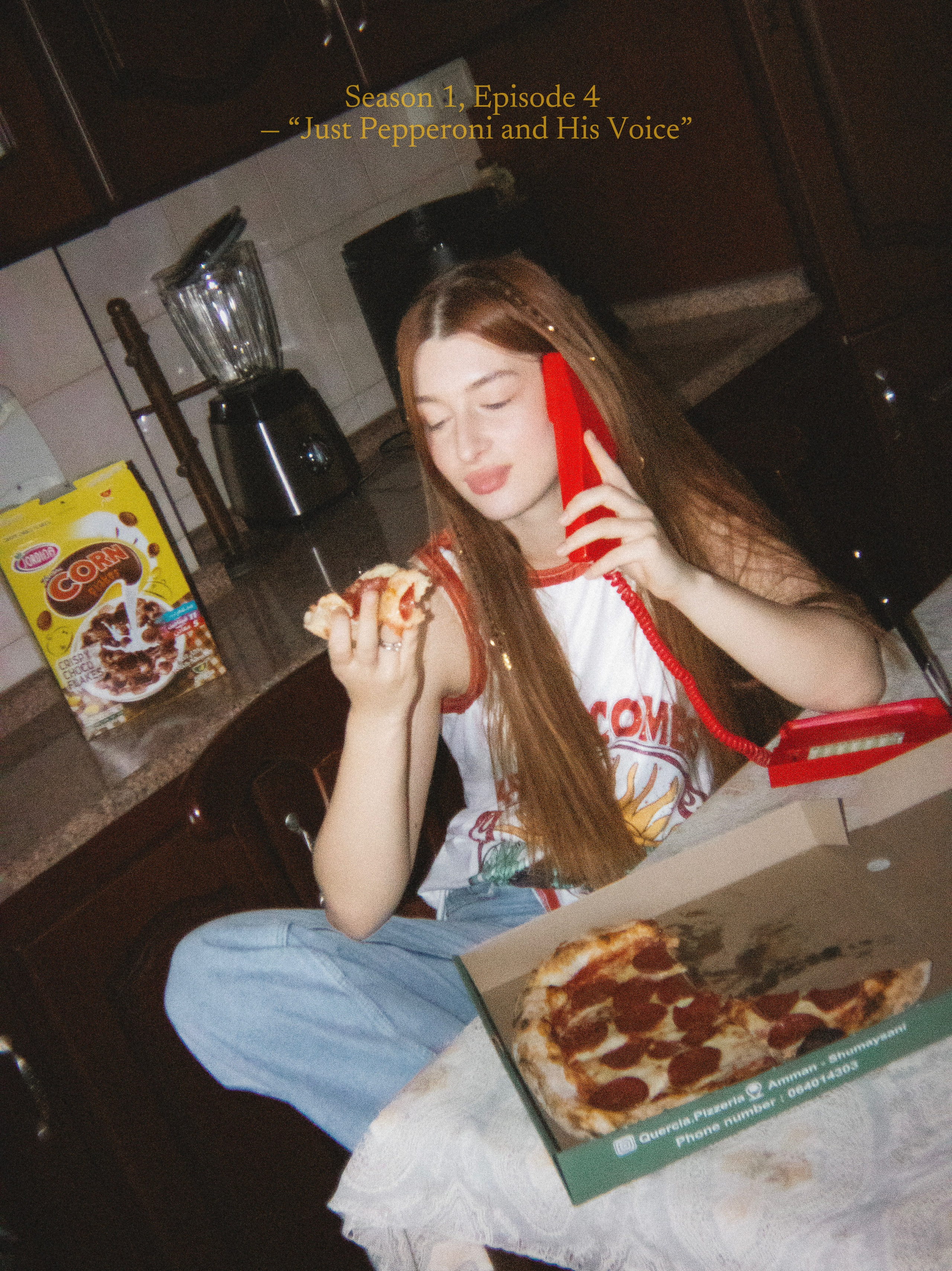 Kate 2000s Vibe — home, pizza, kitchen. Veronika Basova | Photographer | Cinematic & Magazine | Amman, Jordan