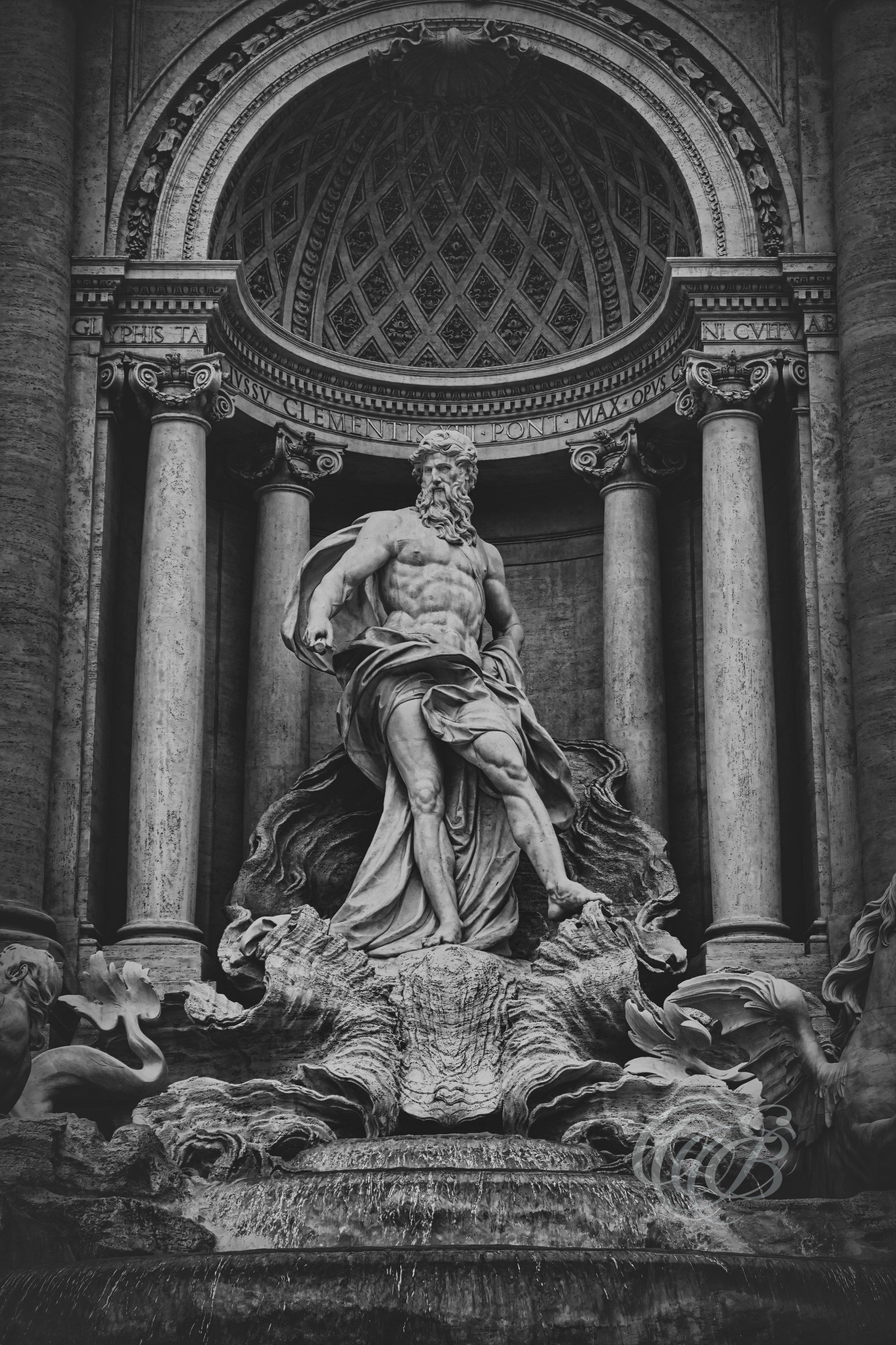 Rome Italy - The Trevi Fountain - Eduardo Bartoli Fine Art Photography - Black and white matte fine art photograph of the Trevi Fountain in Rome, Italy – photography by Eduardo Bartoli.
