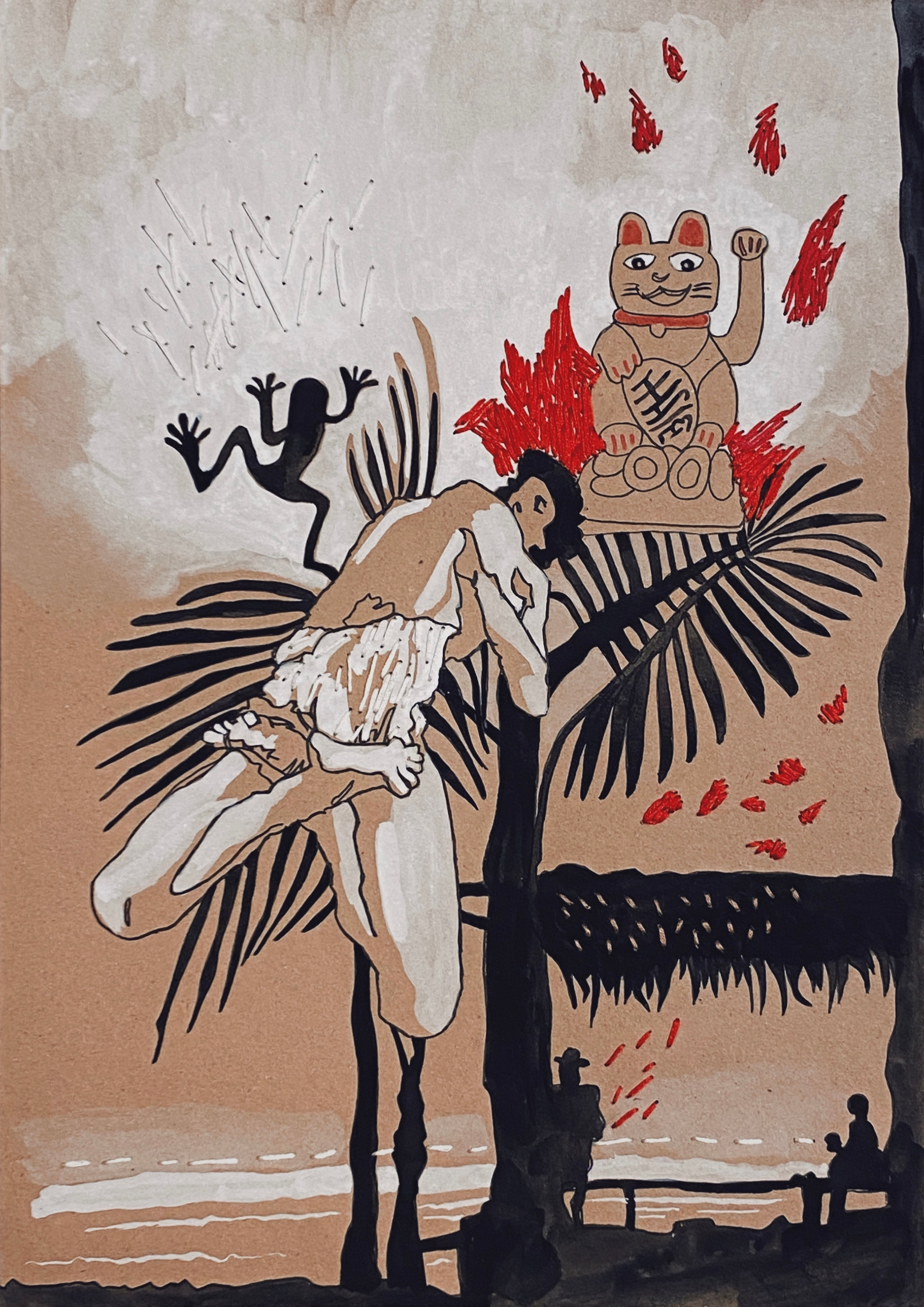 Garden 6, Acrylic, tempera, kraft paper, embroidery, 29 x 42 cm, 2020