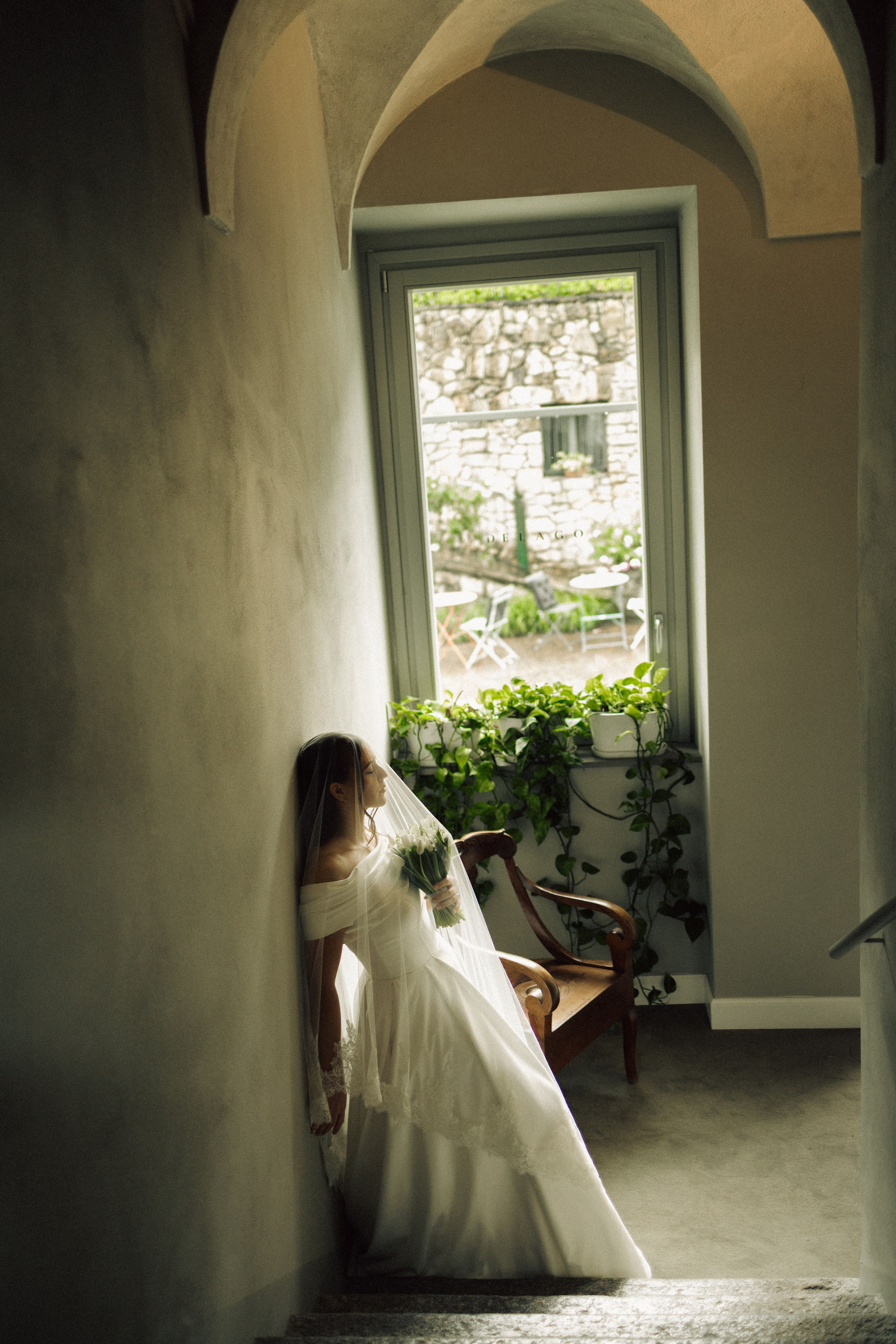 Bride holding her bouquet during an intimate destination wedding in Italy