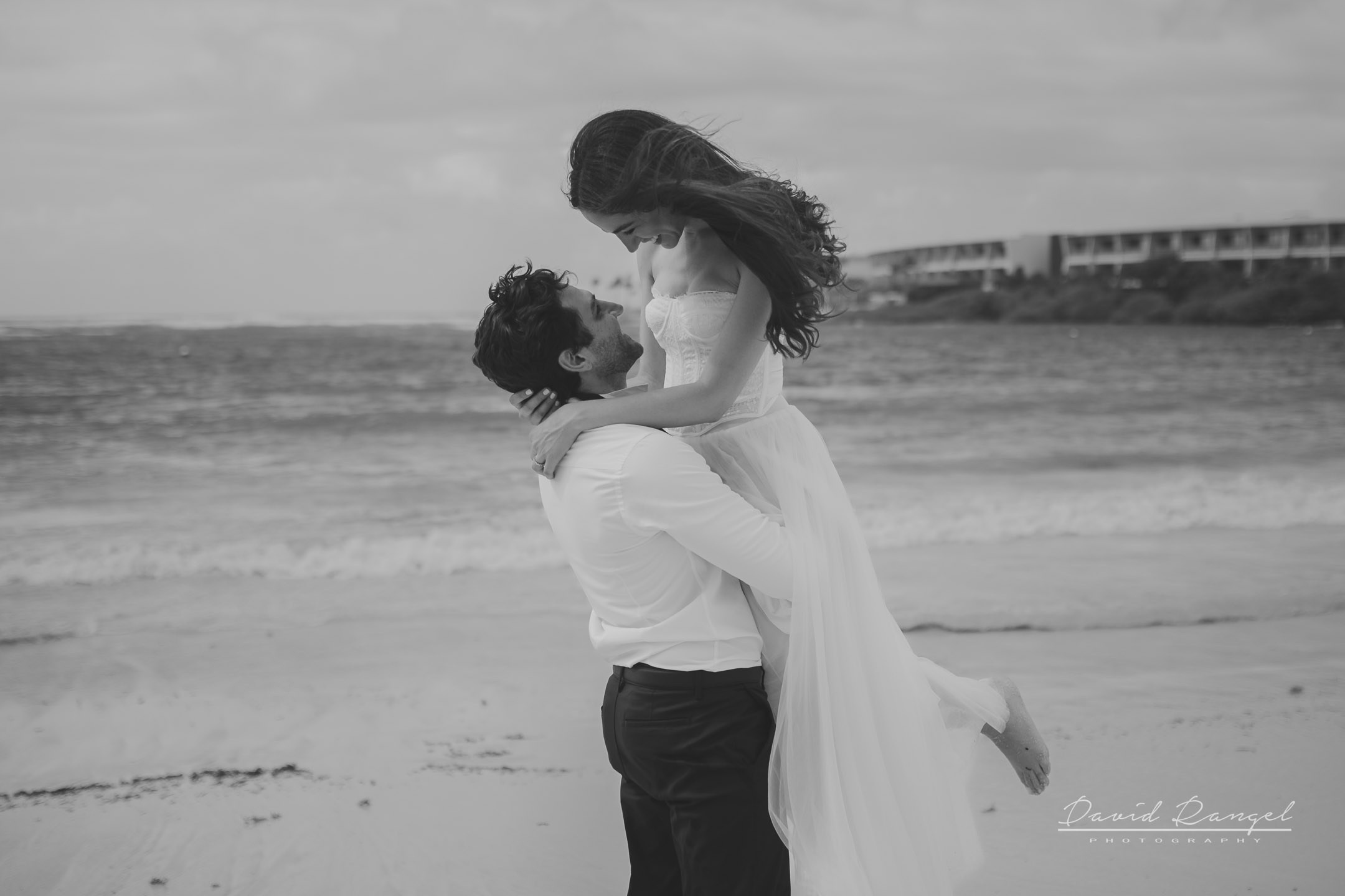 Secilia and Brandon tras the dress at the Conrad Tulum Hotel. Destination wedding photographer based in Cancun and Riviera Maya with service worldwide