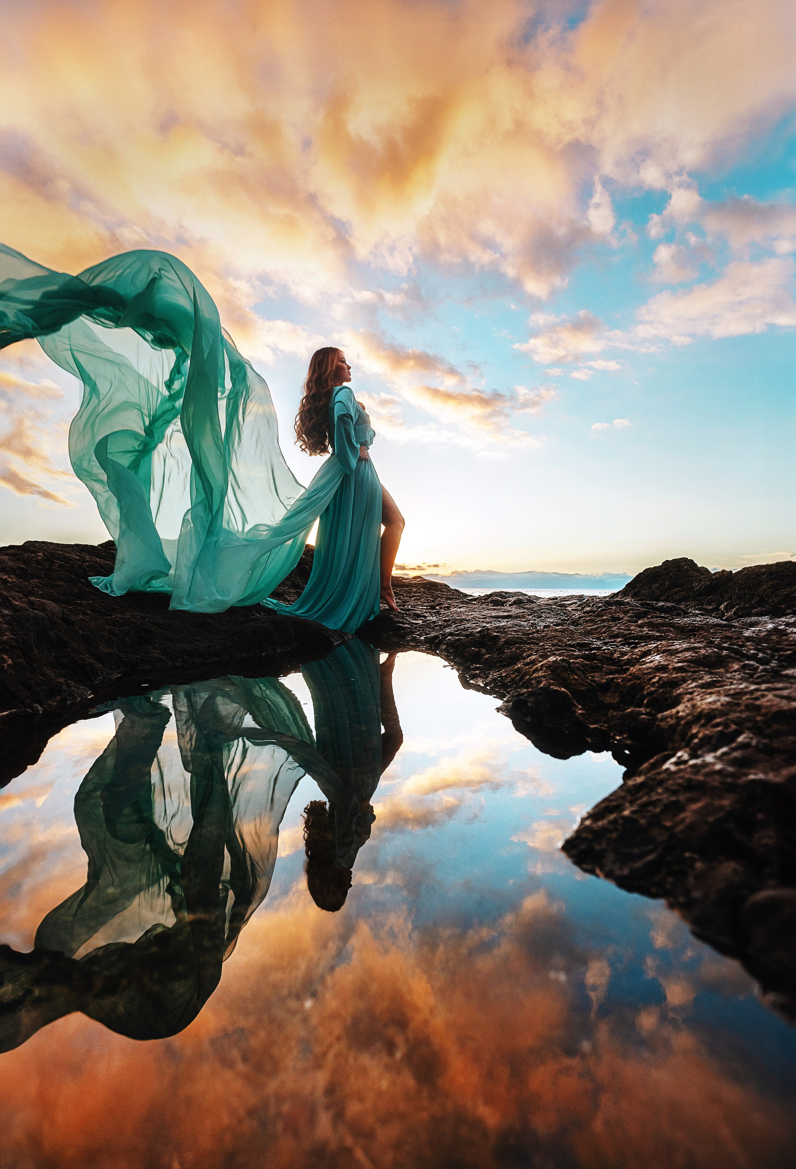 Sesion personal con el vestido volador color menta. Профессиональный фотограф на Тенерифе