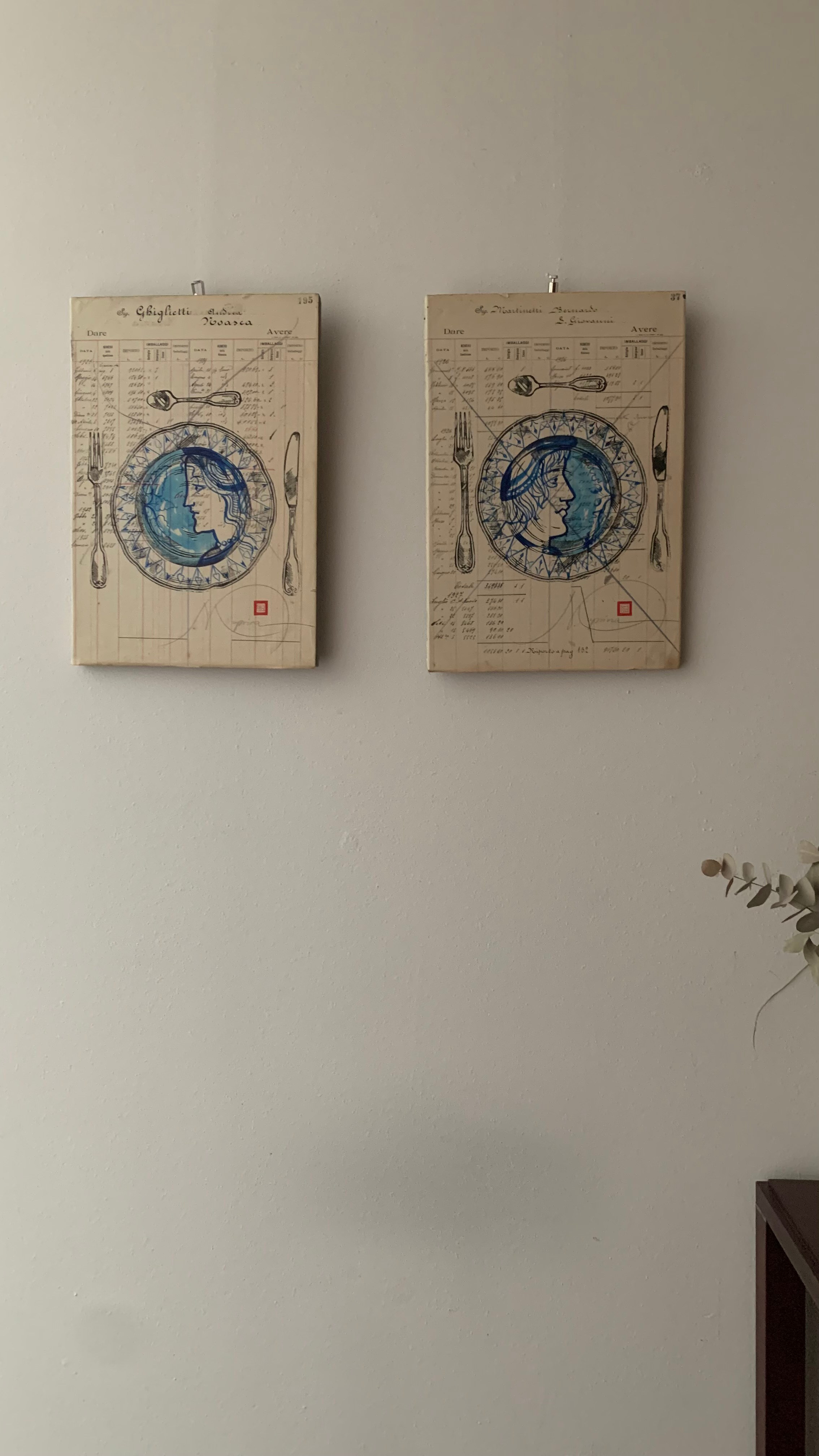 Nr. 195 PANEM QUOTIDIANUM. 29.5 cm  x 43 cm Linoleografia stampata a mano su pagina di un registro di un’azienda vinicola del 1920. Inchiostro acrilico. 