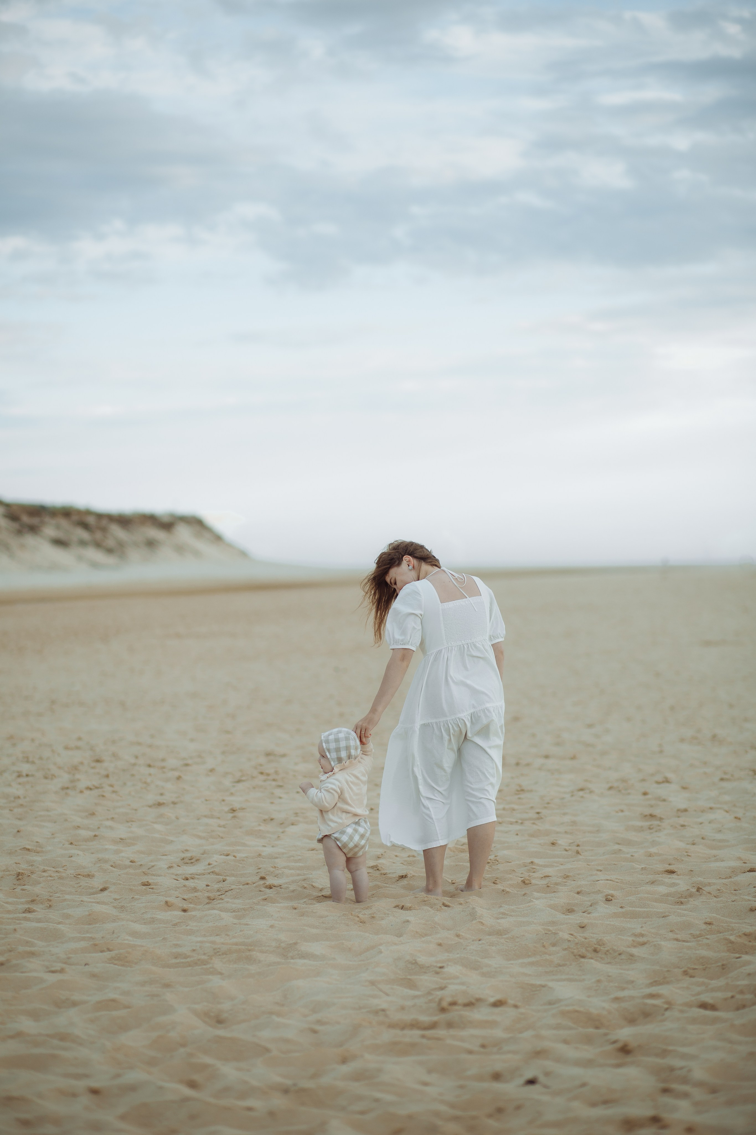 Walking on the sand at Dune du Pilat with mom