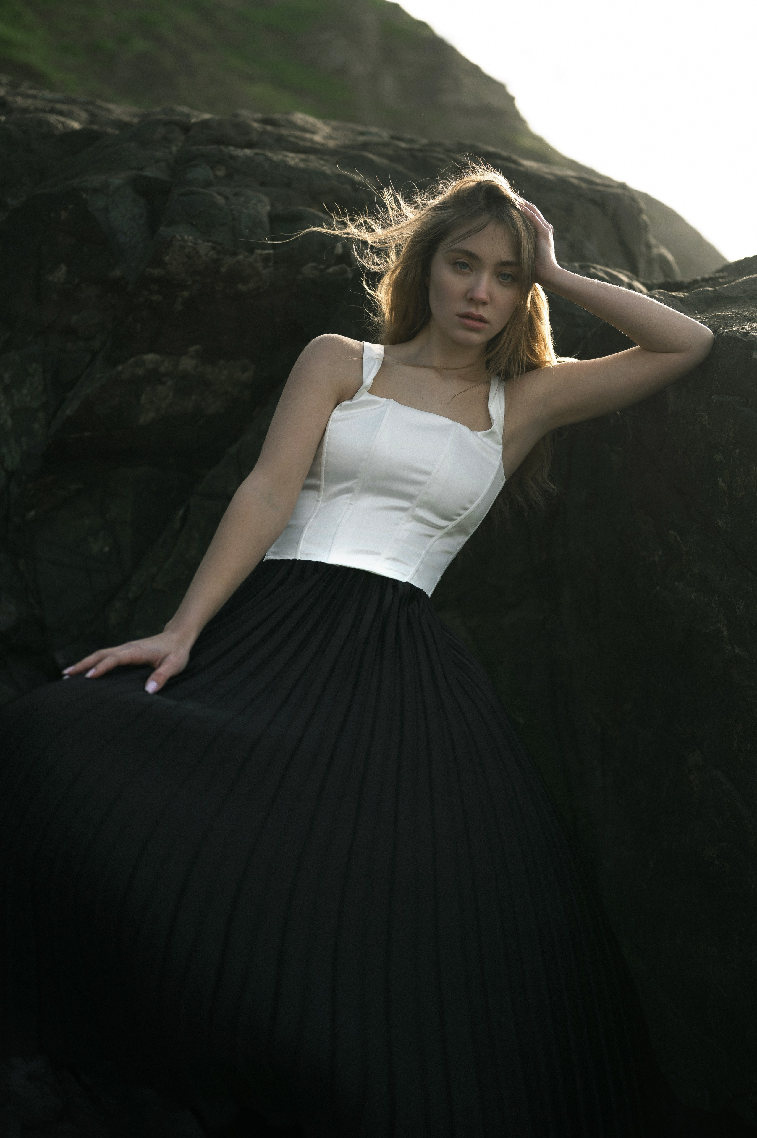 Model test photoshoot at sunset on the beach, San Francisco photographer.