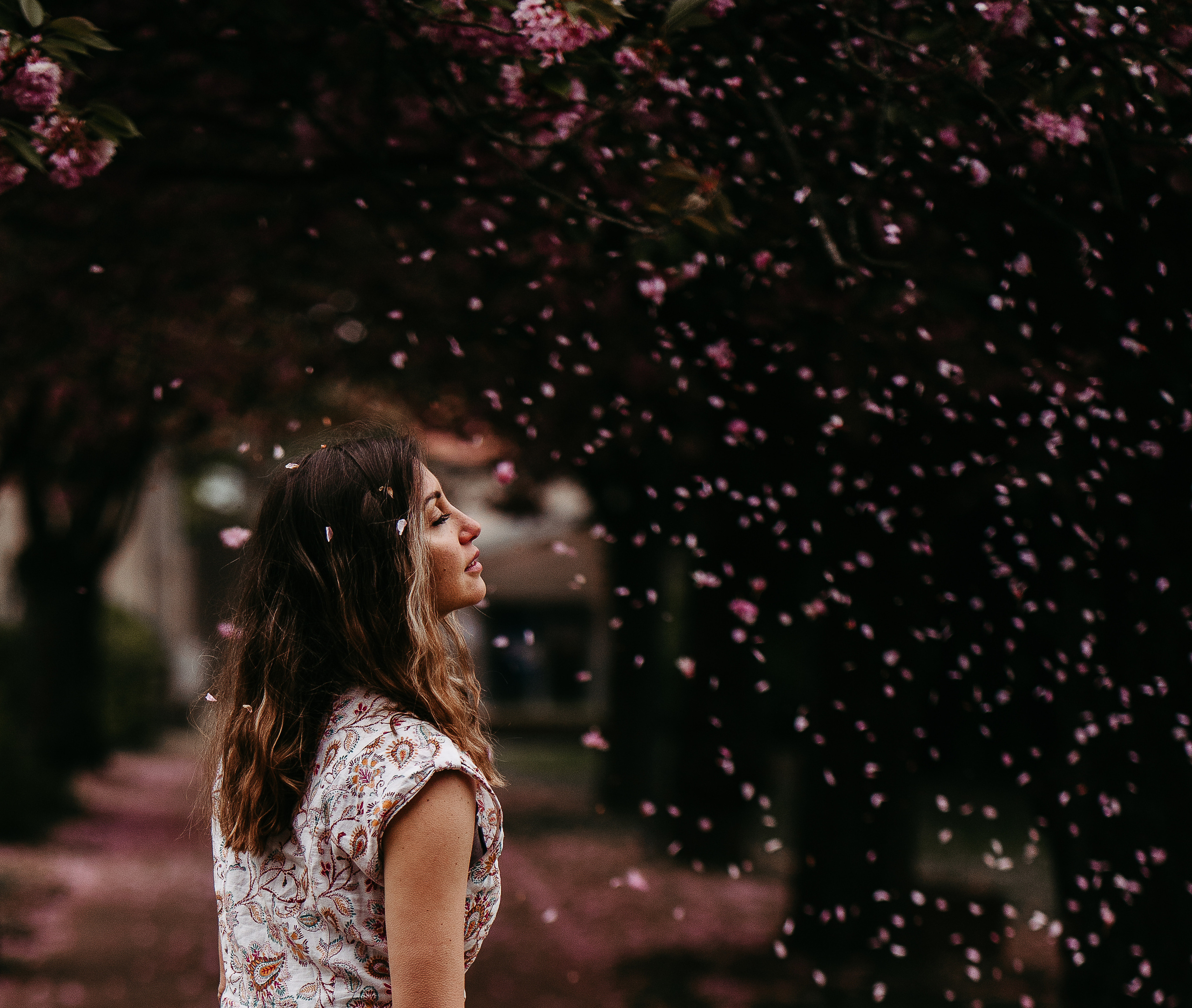 Ольга в цветущей сакуре. Семейный, детский и женский фотограф в Германии, Трире