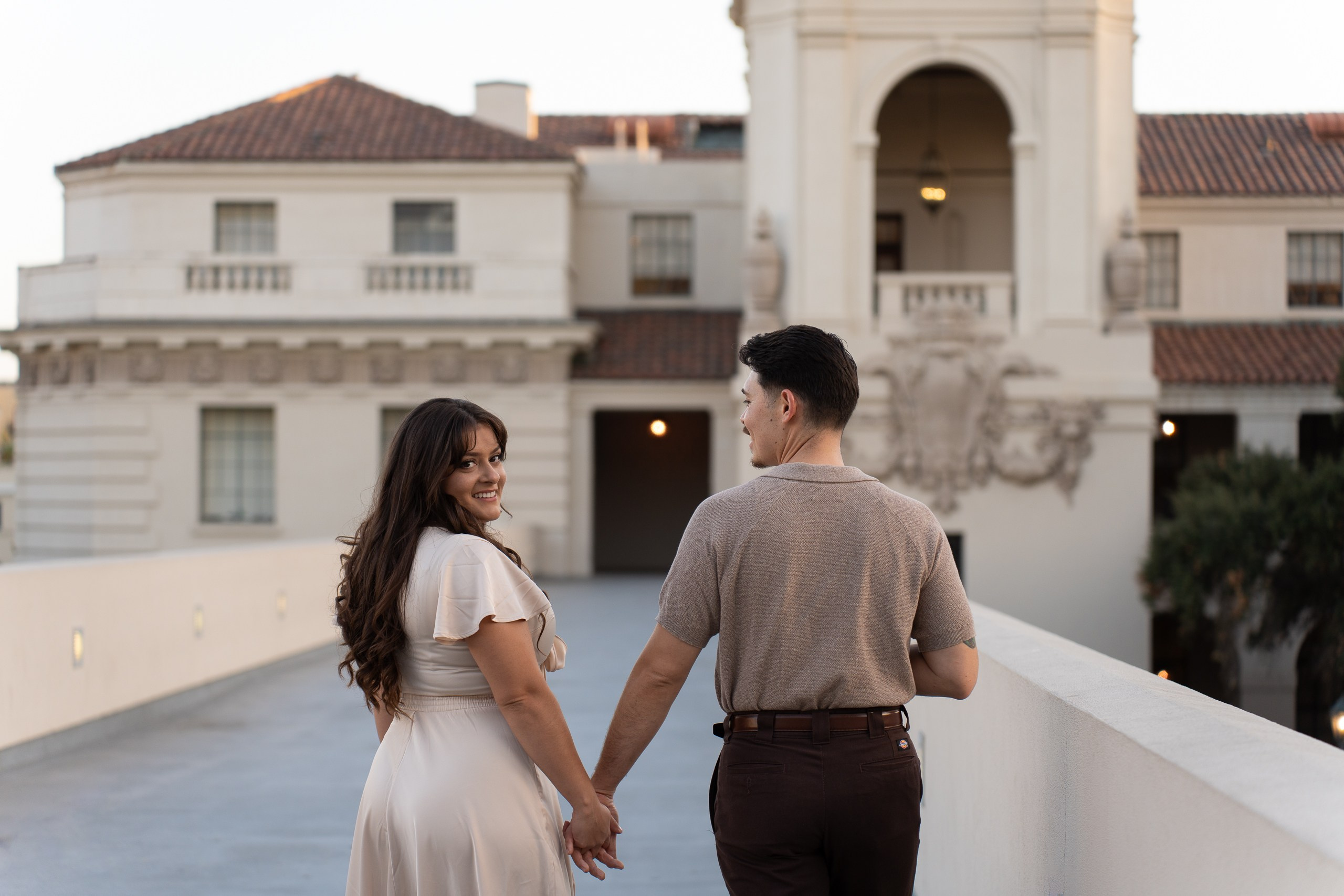 Engagement photo captured in historical Pasadena City Hall 