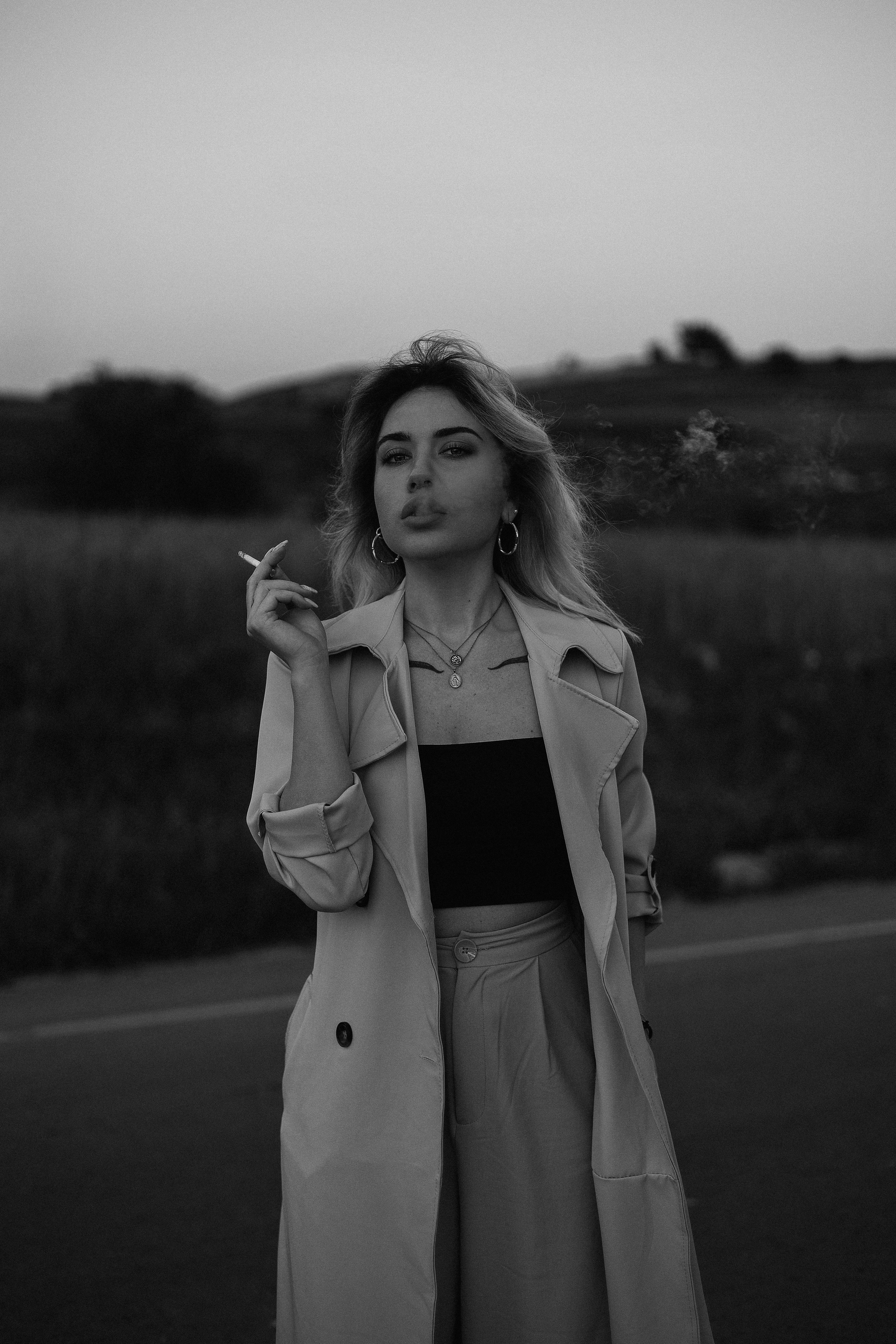 Cinematic Road Portraits — Woman in Trench Coat at Sunset. Kristina Kozheltsova- Soulful Portrait&Lifestyle&Love Story Photographer in Leipzig, Germany