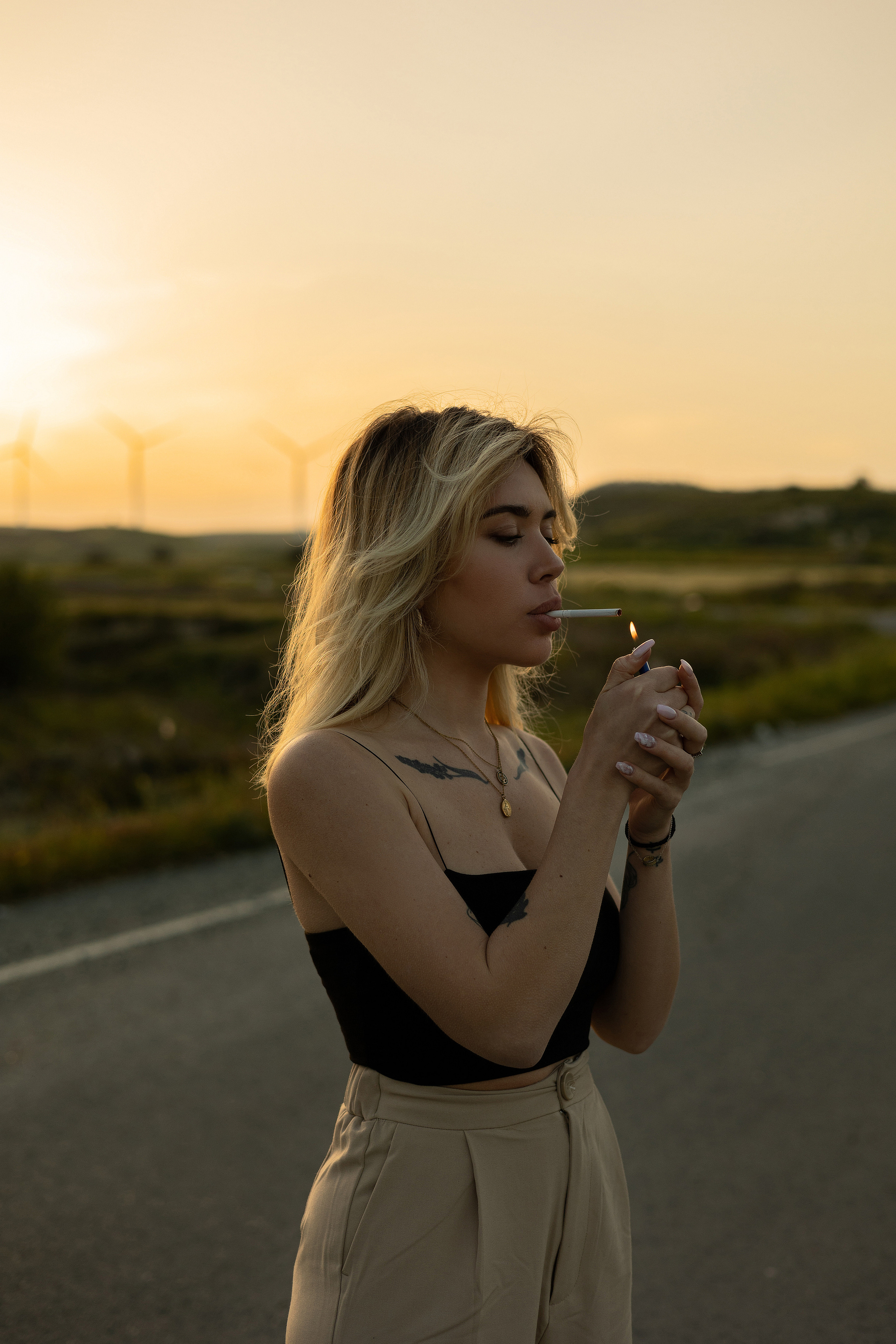 Cinematic Road Portraits — Woman in Trench Coat at Sunset. Kristina Kozheltsova- Soulful Portrait&Lifestyle&Love Story Photographer in Leipzig, Germany