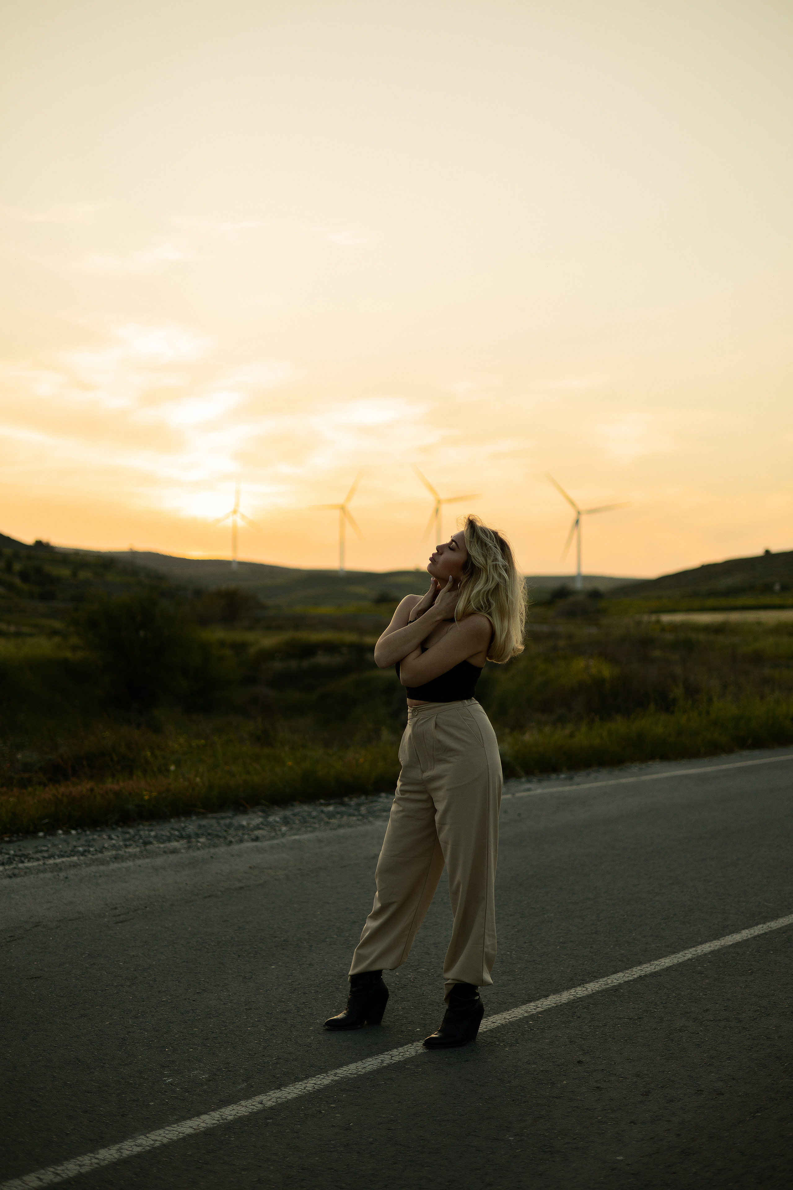 Cinematic Road Portraits — Woman in Trench Coat at Sunset. Kristina Kozheltsova- Soulful Portrait&Lifestyle&Love Story Photographer in Leipzig, Germany