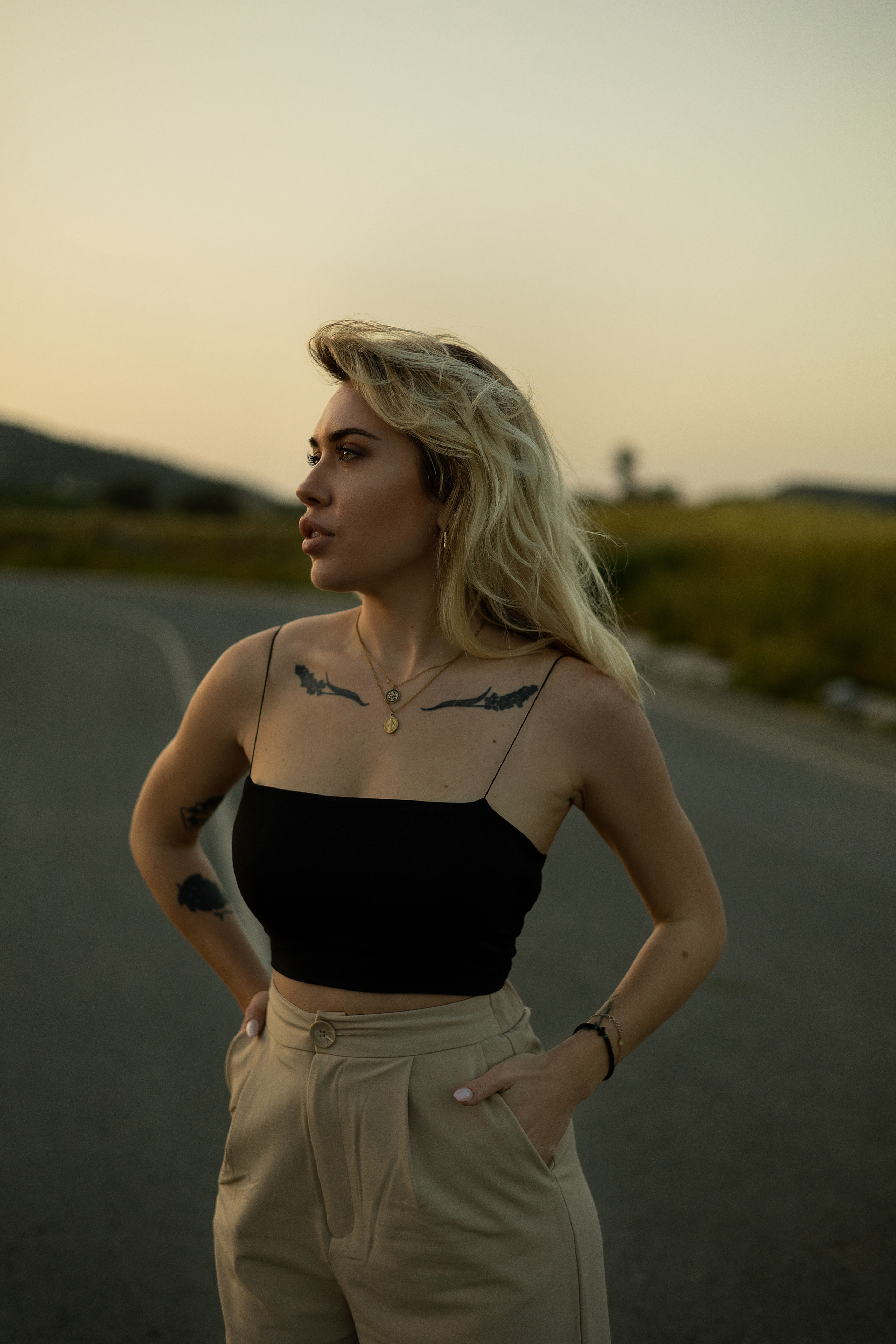 Cinematic Road Portraits — Woman in Trench Coat at Sunset. Kristina Kozheltsova- Soulful Portrait&Lifestyle&Love Story Photographer in Leipzig, Germany