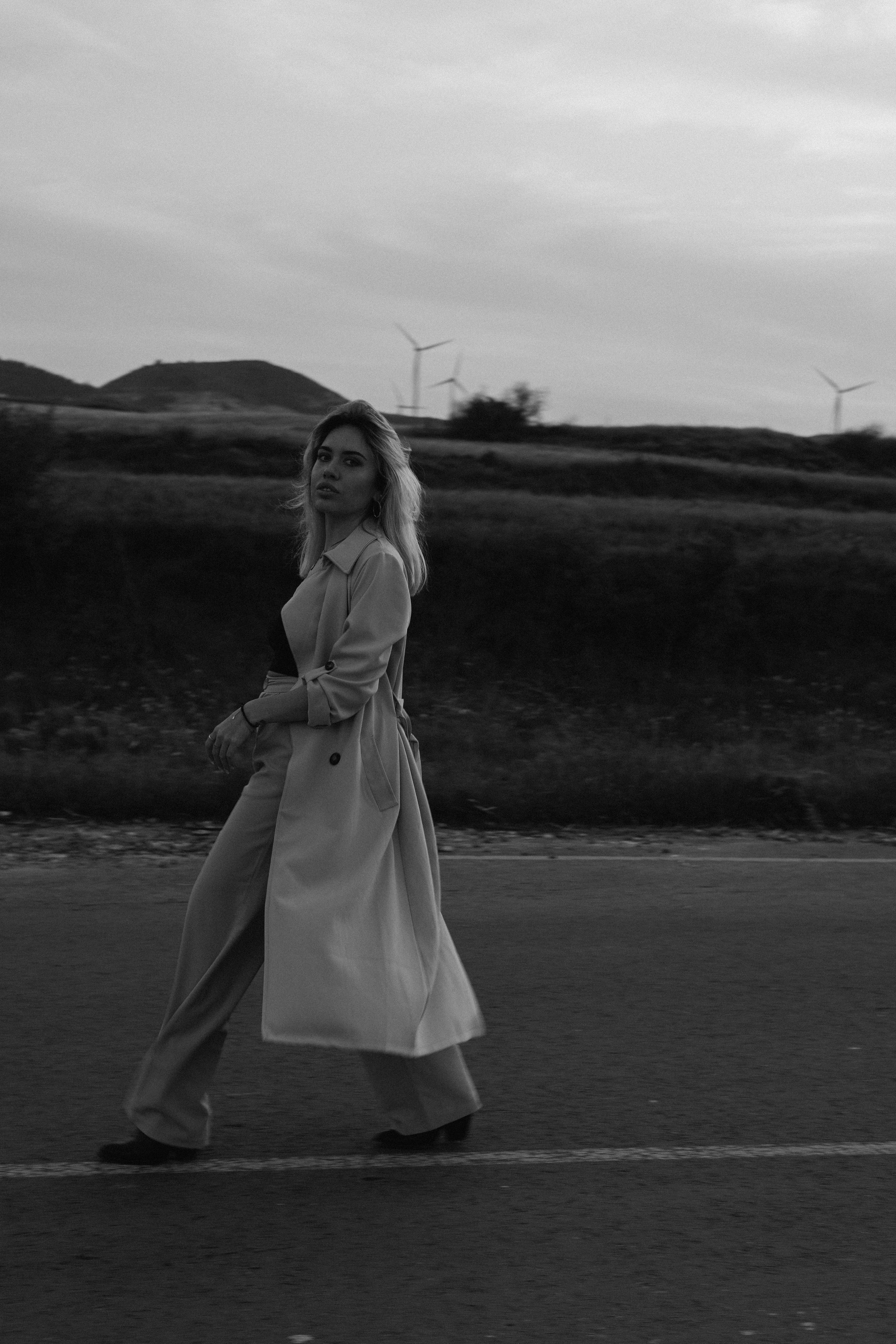 Cinematic Road Portraits — Woman in Trench Coat at Sunset. Kristina Kozheltsova- Soulful Portrait&Lifestyle&Love Story Photographer in Leipzig, Germany