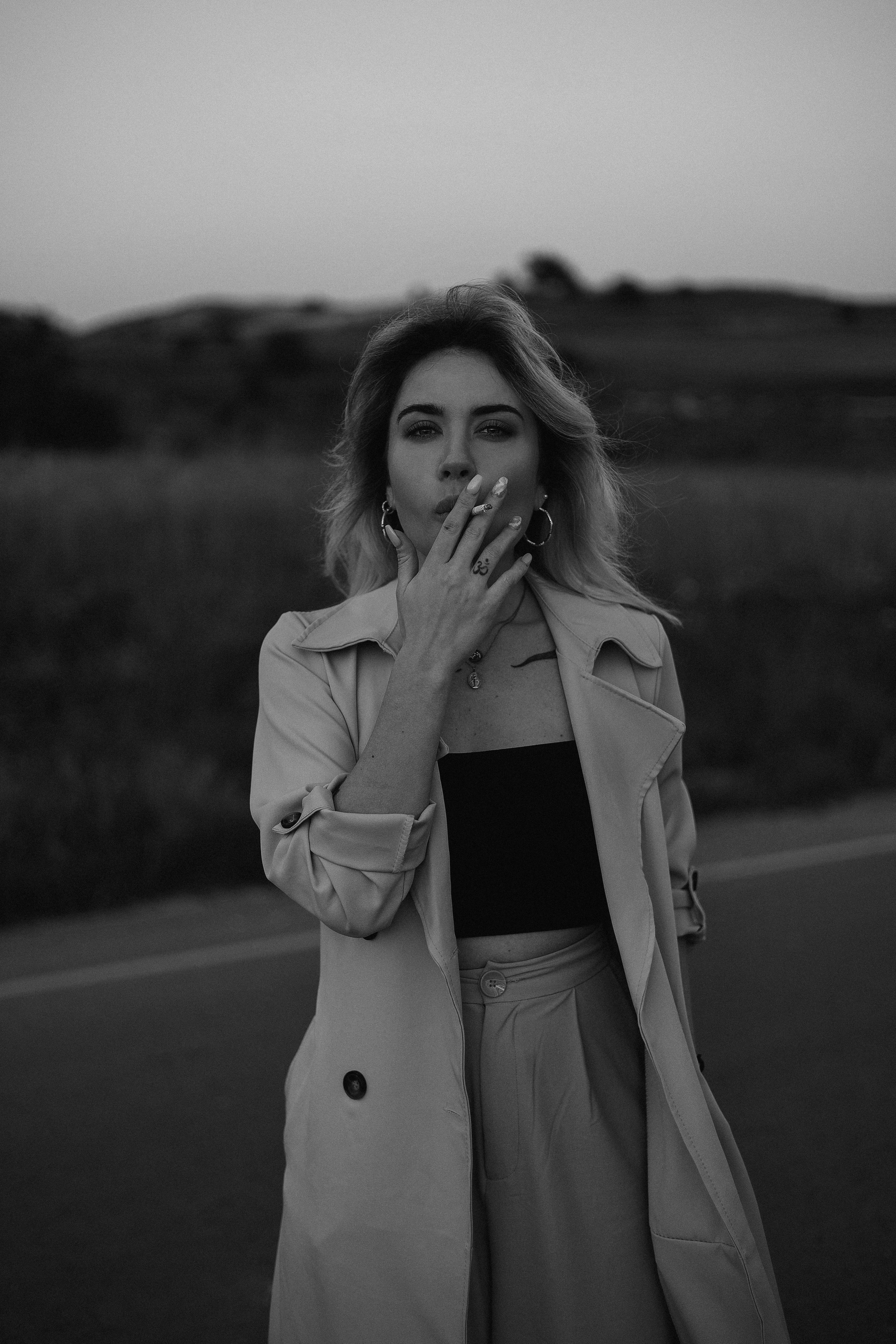 Cinematic Road Portraits — Woman in Trench Coat at Sunset. Kristina Kozheltsova- Soulful Portrait&Lifestyle&Love Story Photographer in Leipzig, Germany