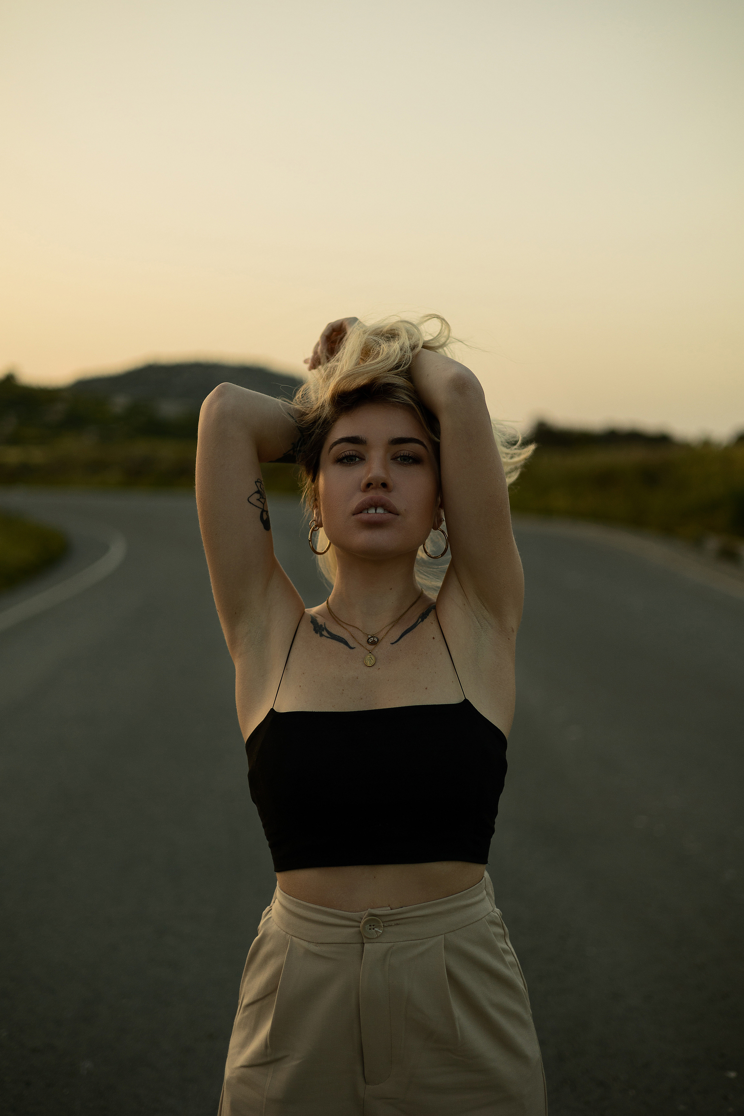 Cinematic Road Portraits — Woman in Trench Coat at Sunset. Kristina Kozheltsova- Soulful Portrait&Lifestyle&Love Story Photographer in Leipzig, Germany