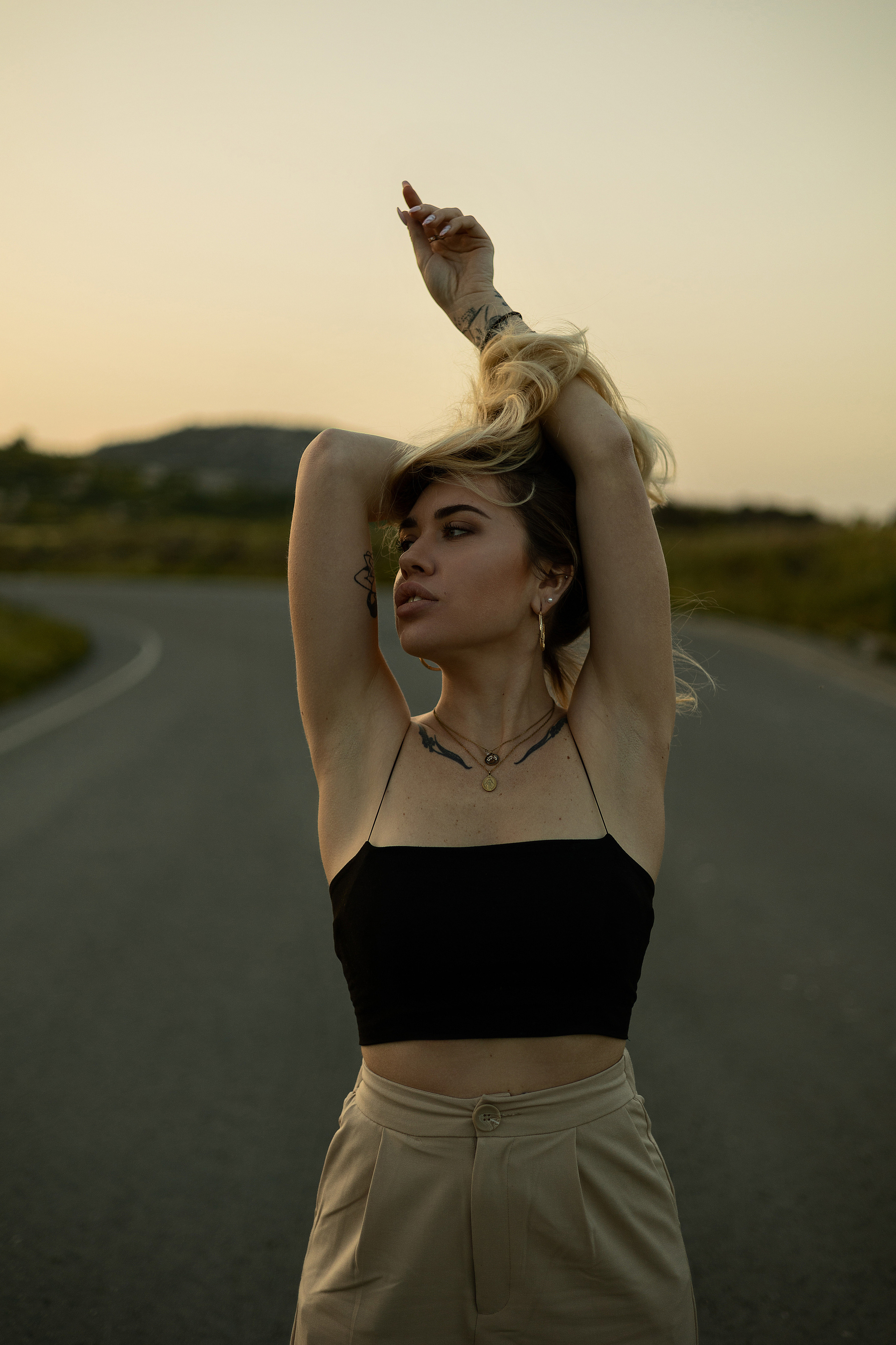 Cinematic Road Portraits — Woman in Trench Coat at Sunset. Kristina Kozheltsova- Soulful Portrait&Lifestyle&Love Story Photographer in Leipzig, Germany
