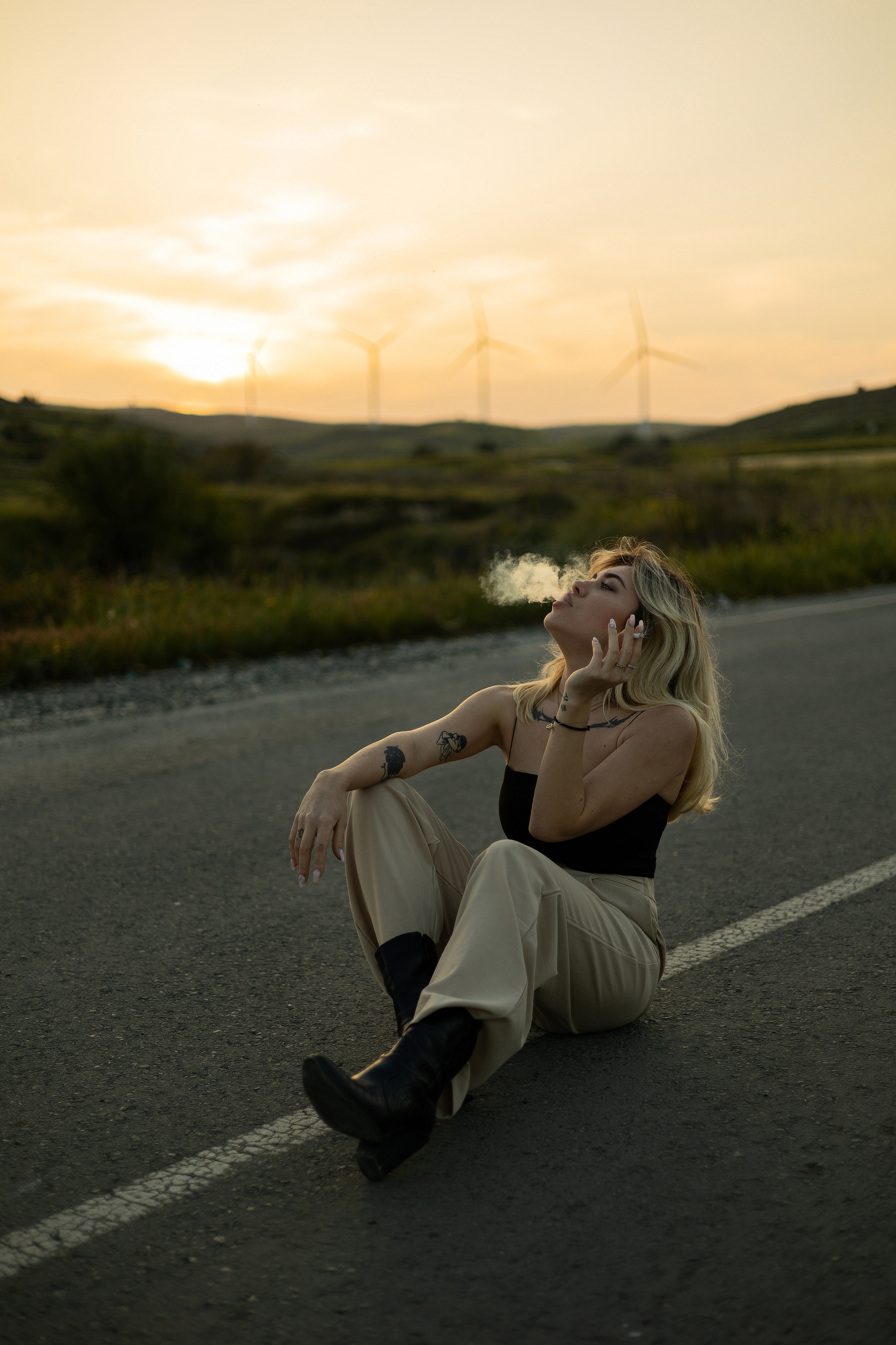 Cinematic Road Portraits — Woman in Trench Coat at Sunset. Kristina Kozheltsova- Soulful Portrait&Lifestyle&Love Story Photographer in Leipzig, Germany