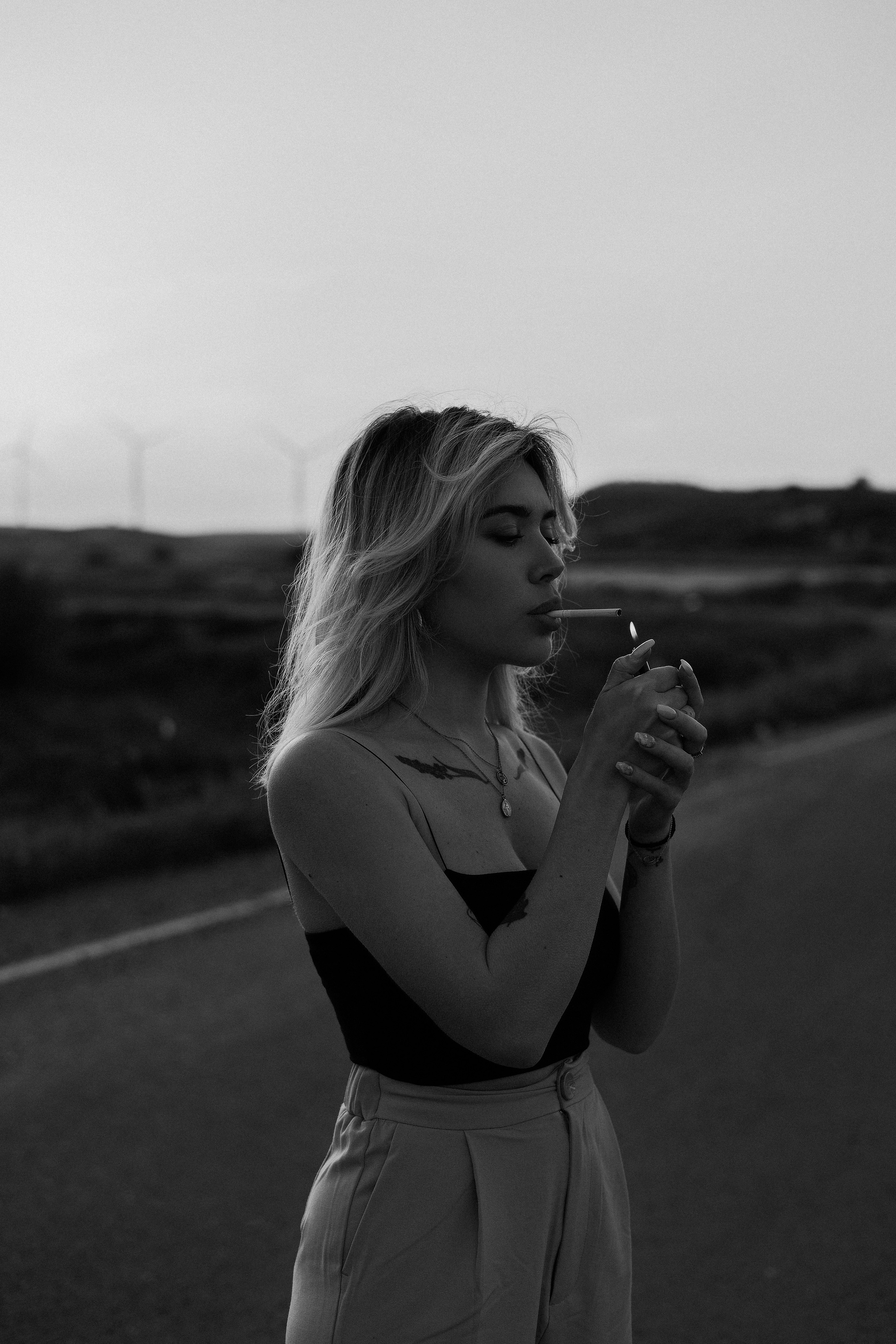 Cinematic Road Portraits — Woman in Trench Coat at Sunset. Kristina Kozheltsova- Soulful Portrait&Lifestyle&Love Story Photographer in Leipzig, Germany