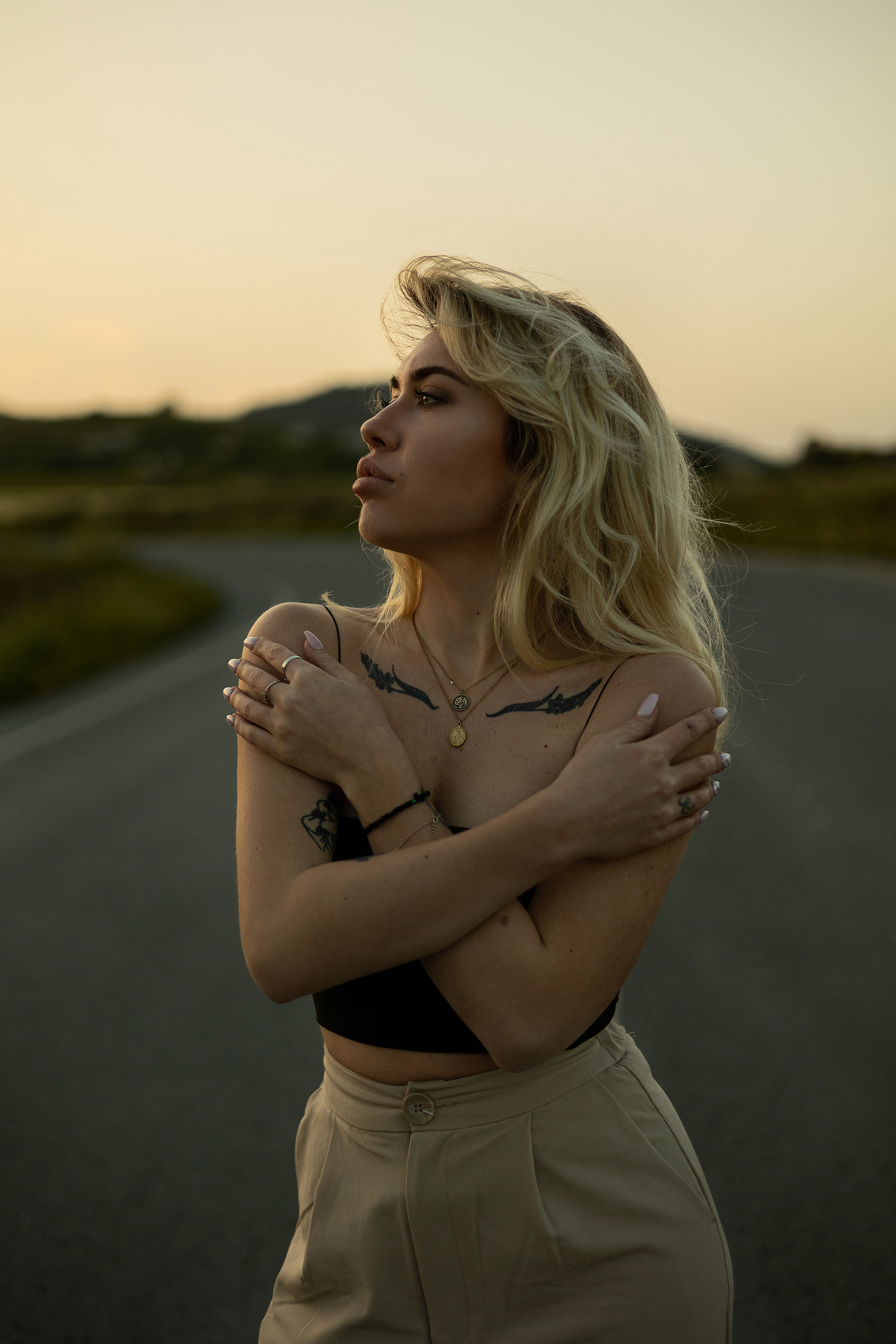 Cinematic Road Portraits — Woman in Trench Coat at Sunset. Kristina Kozheltsova- Soulful Portrait&Lifestyle&Love Story Photographer in Leipzig, Germany