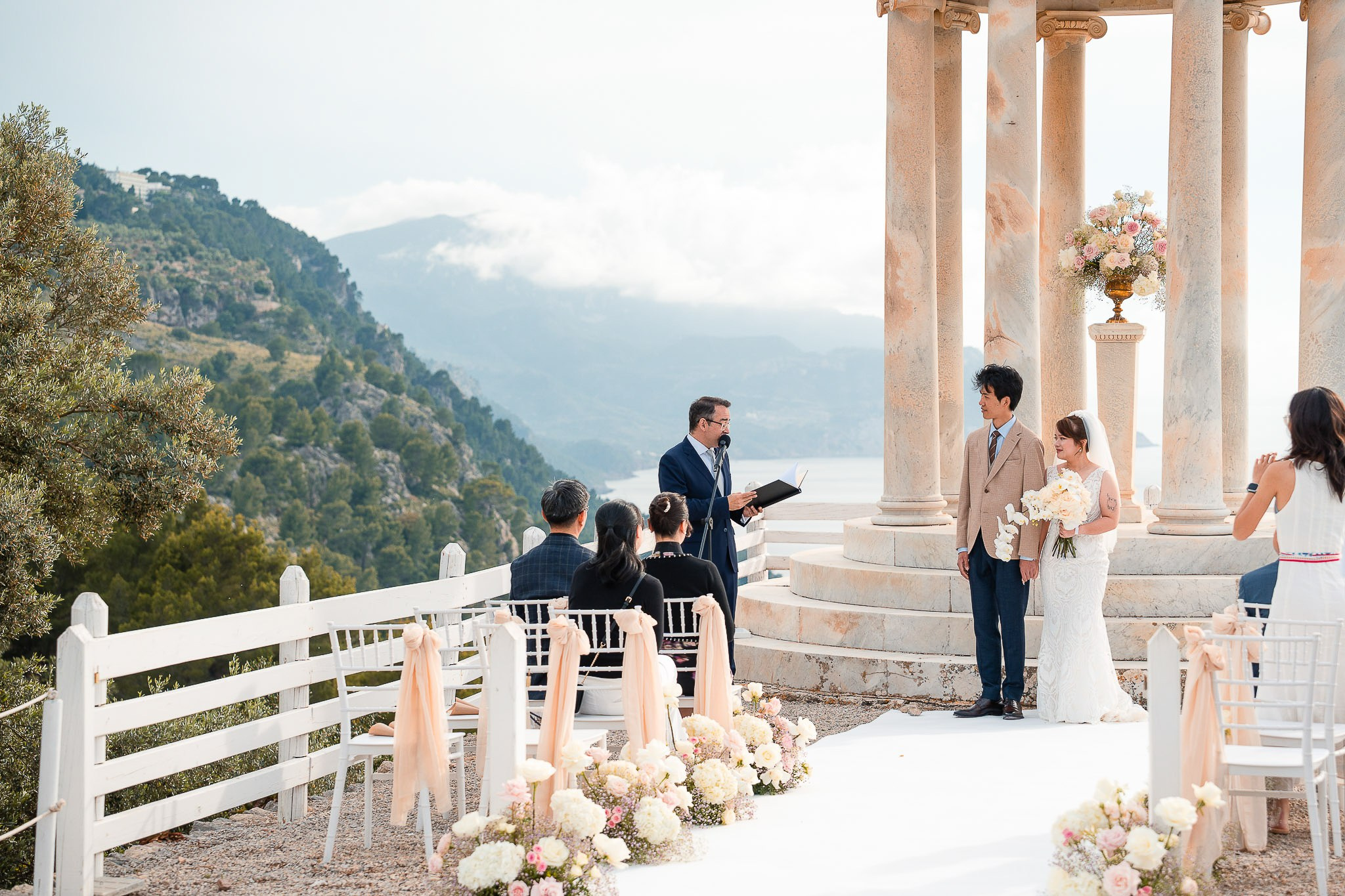 Bride and groom smiling together during their five-star wedding ceremony at Son Marroig, Mallorca