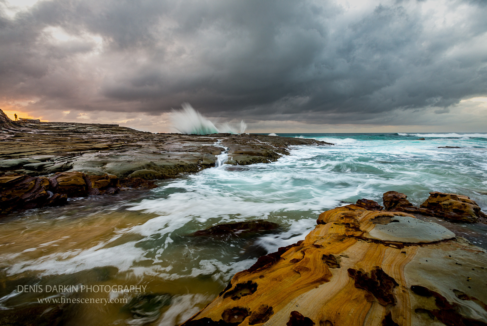 Morning yoga on a stormy sunrise, surge, breeze