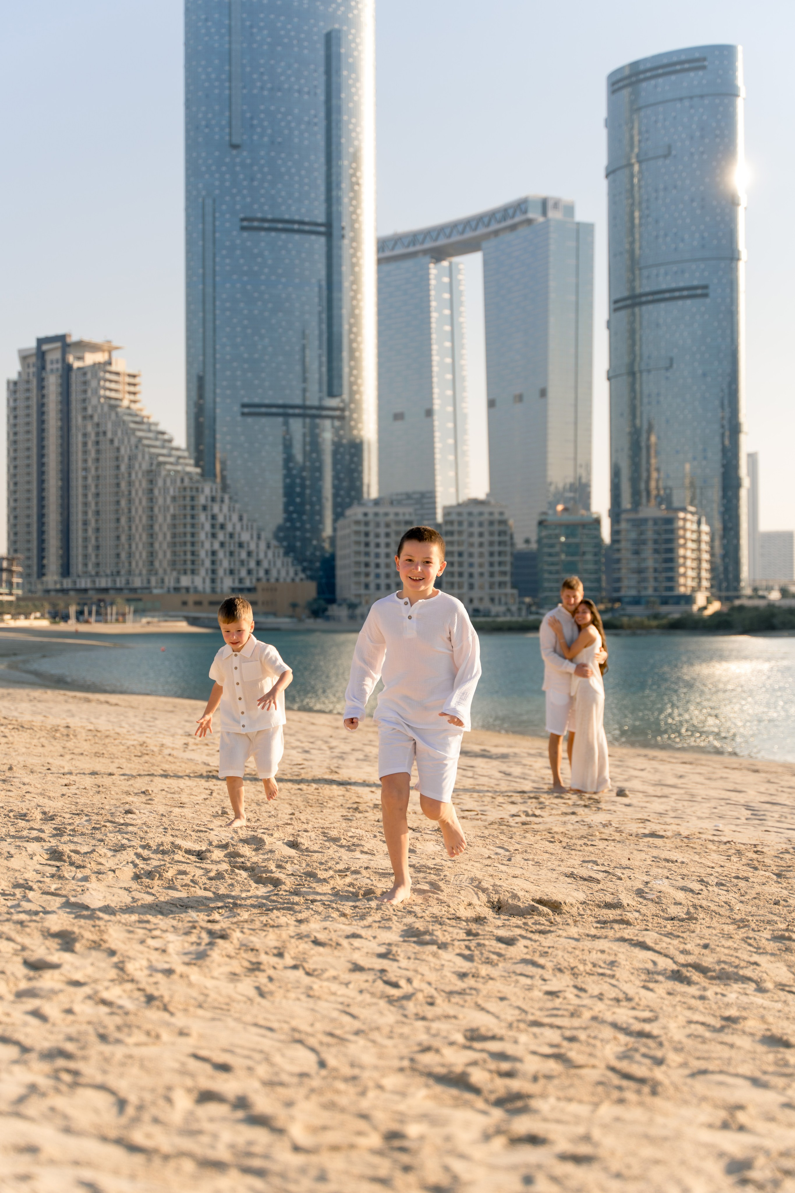 Natural family photography at Reem Island Abu Dhabi during golden hour