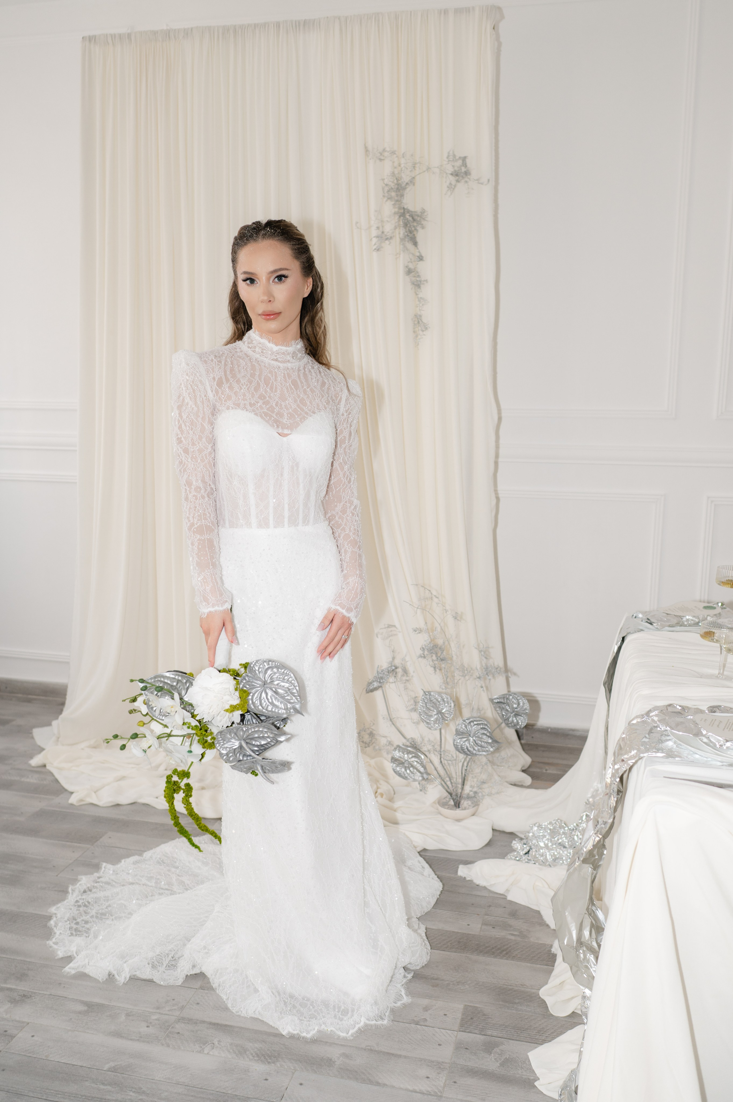 Bride with a concept silver Chrome. Alexandra Hanu Photographer