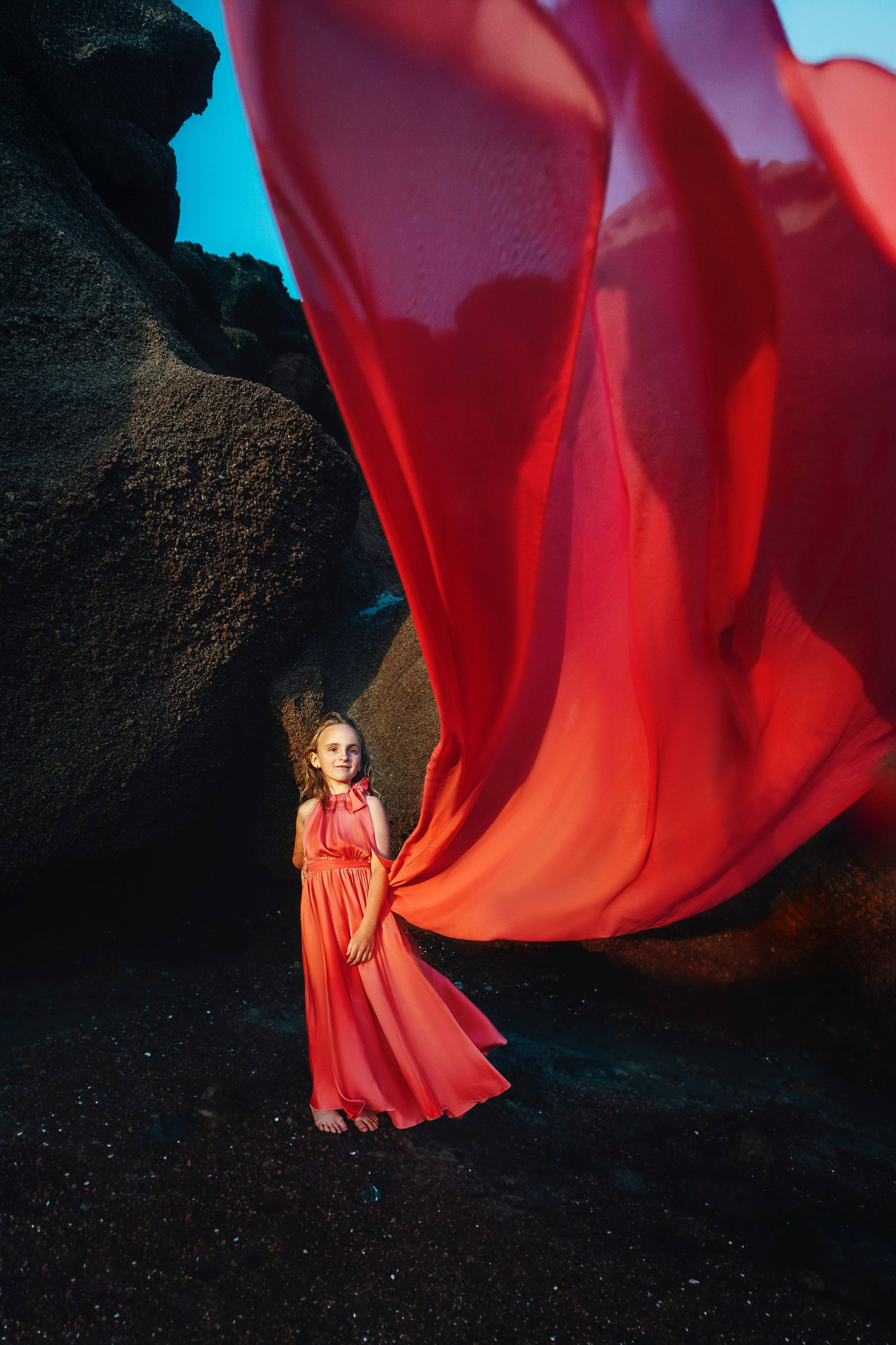 Coral pink girl dress 20€. Professional photography in Tenerife Tania Bonnet