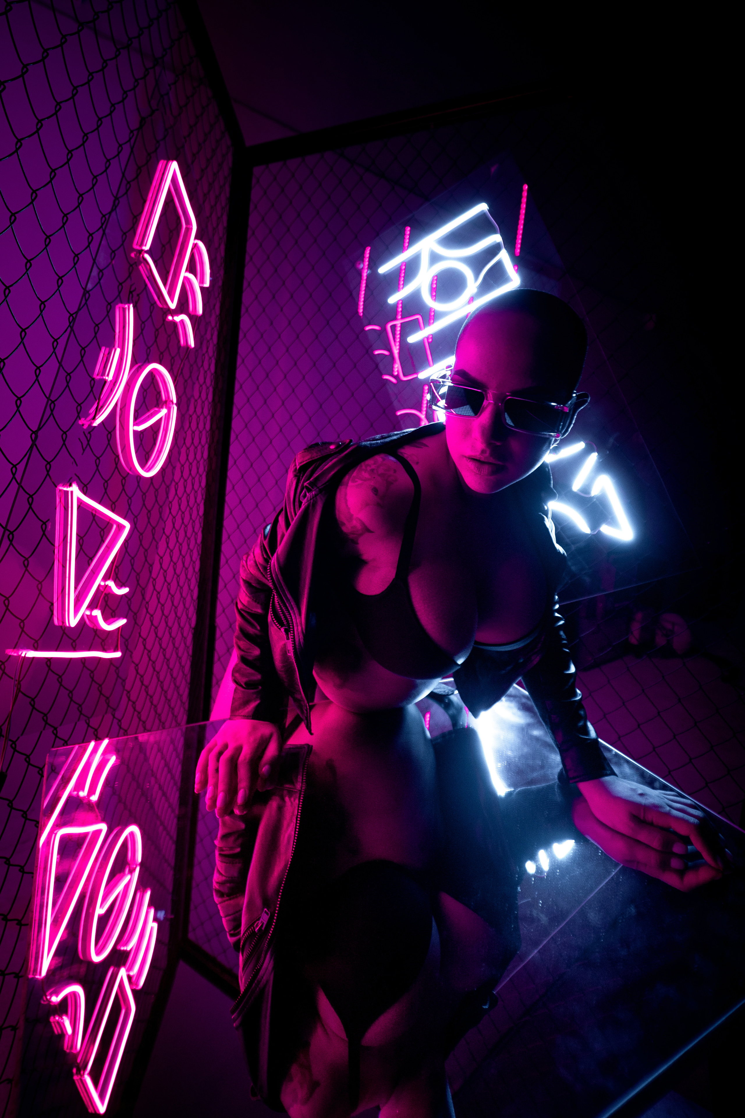Sabrina`s cyber pregnancy. Studio neon light. Professional Photographer in Miami, Florida