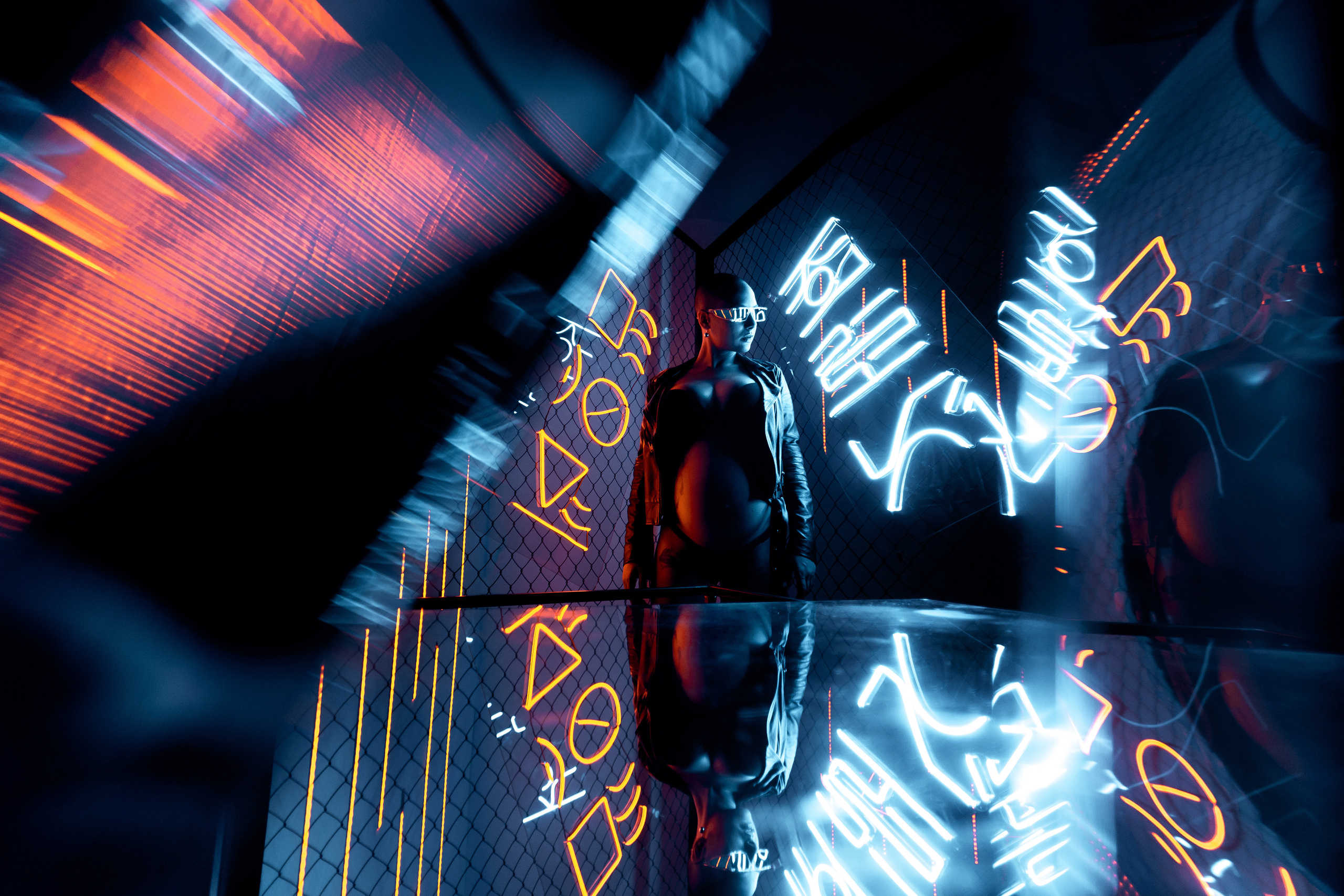 Sabrina`s cyber pregnancy. Studio neon light. Professional Photographer in Miami, Florida