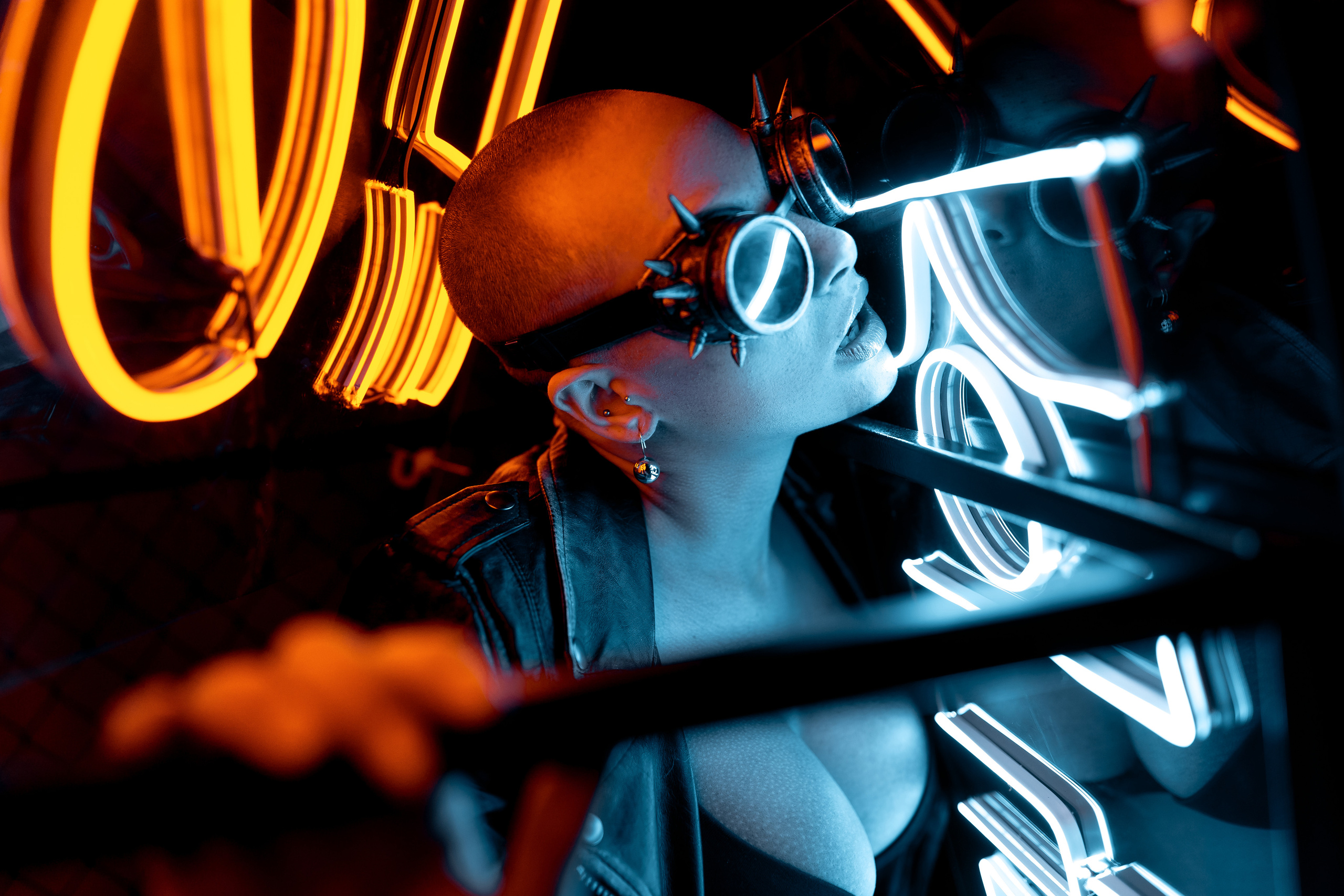 Sabrina`s cyber pregnancy. Studio neon light. Professional Photographer in Miami, Florida