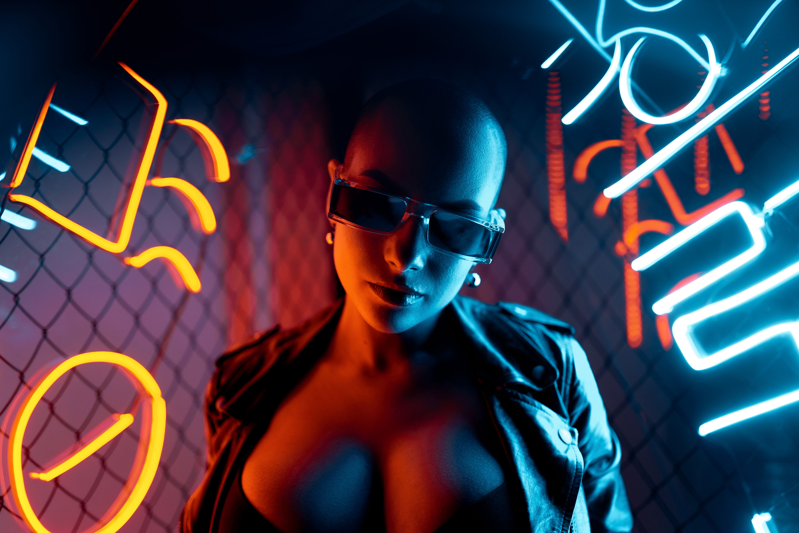 Sabrina`s cyber pregnancy. Studio neon light. Professional Photographer in Miami, Florida