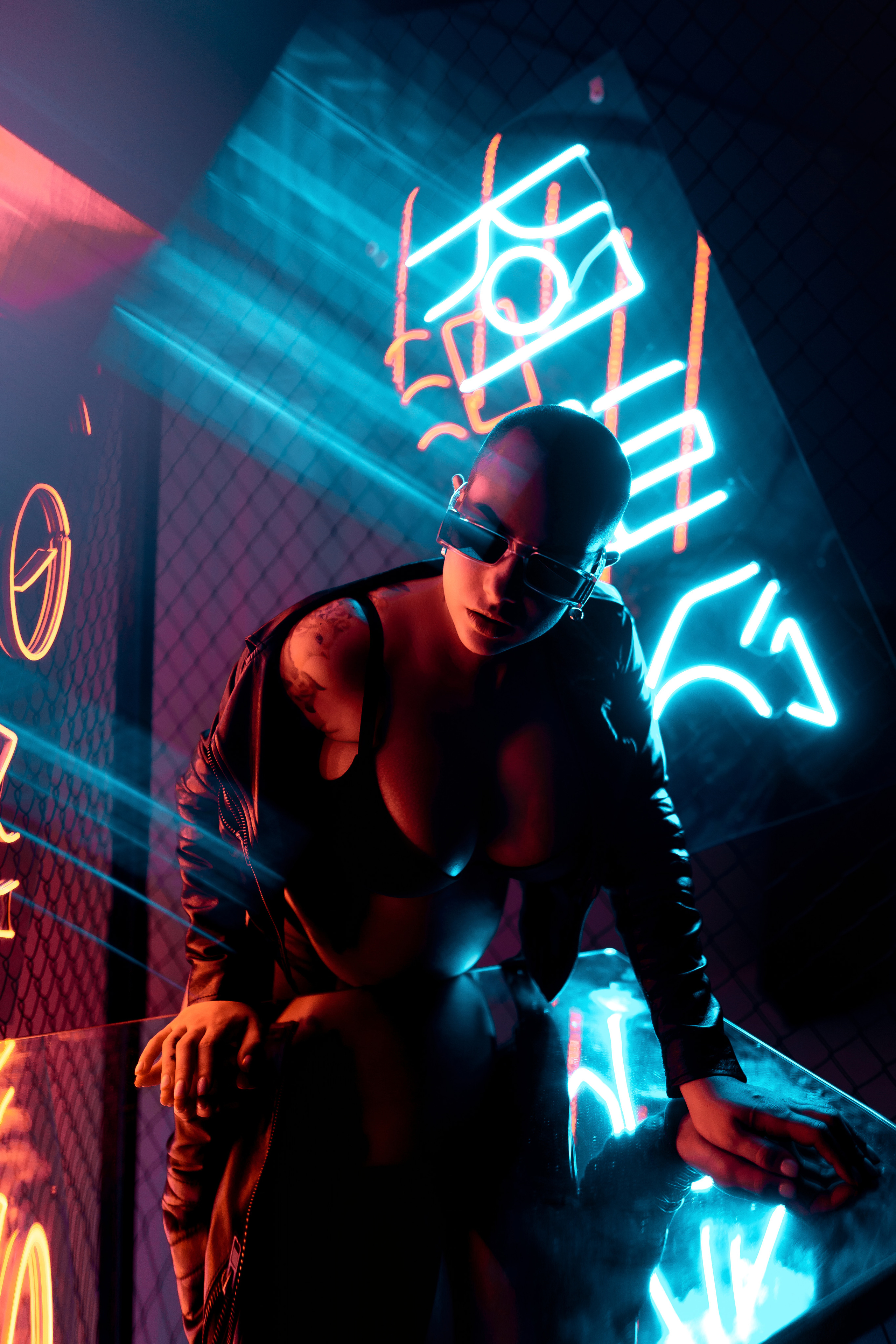 Sabrina`s cyber pregnancy. Studio neon light. Professional Photographer in Miami, Florida