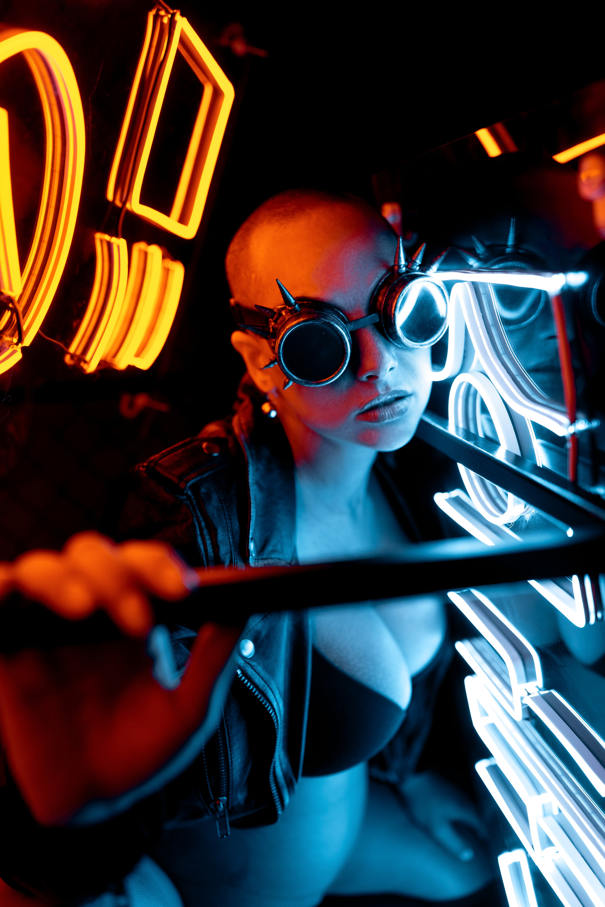 Sabrina`s cyber pregnancy. Studio neon light. Professional Photographer in Miami, Florida