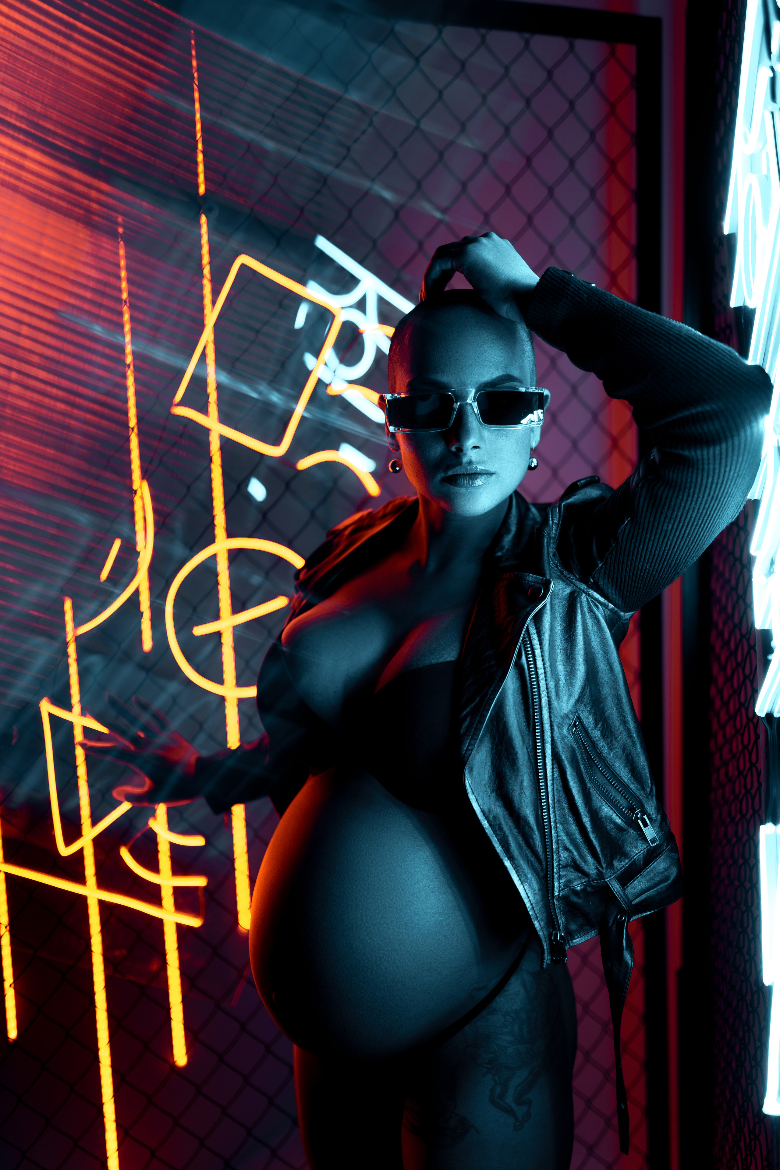Sabrina`s cyber pregnancy. Studio neon light. Professional Photographer in Miami, Florida