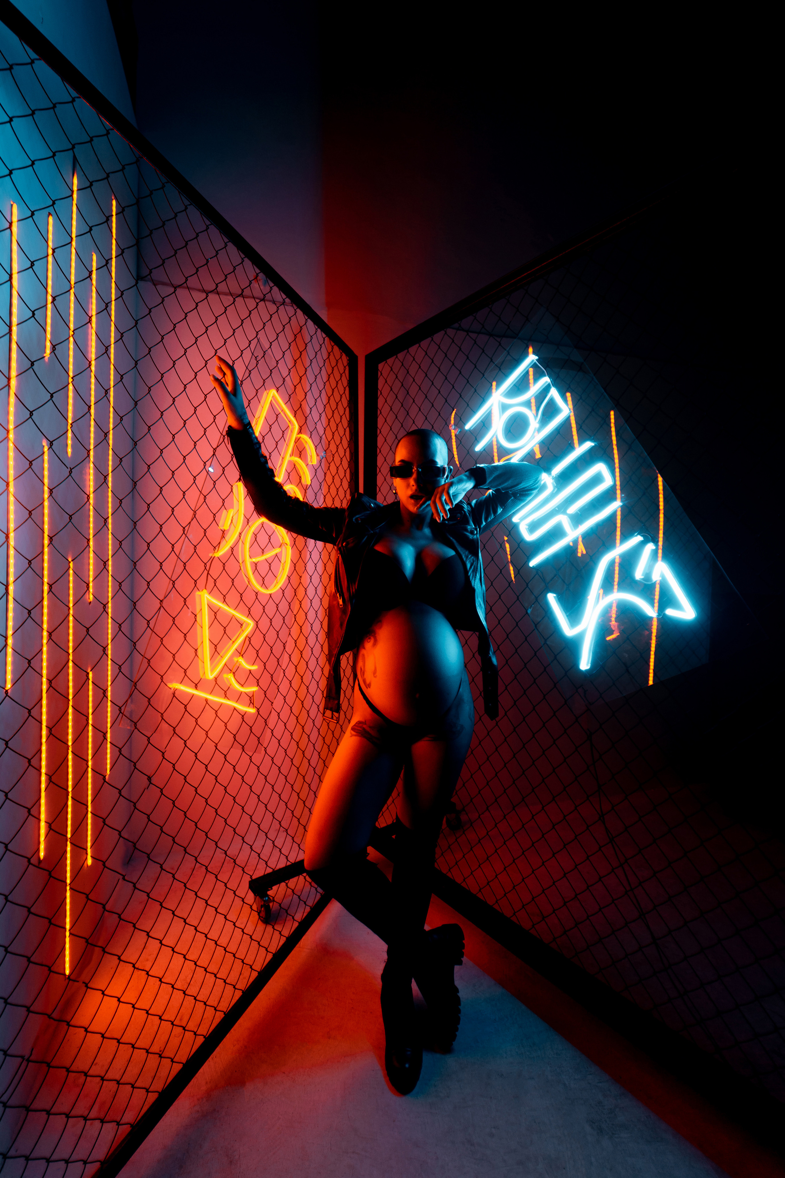 Sabrina`s cyber pregnancy. Studio neon light. Professional Photographer in Miami, Florida