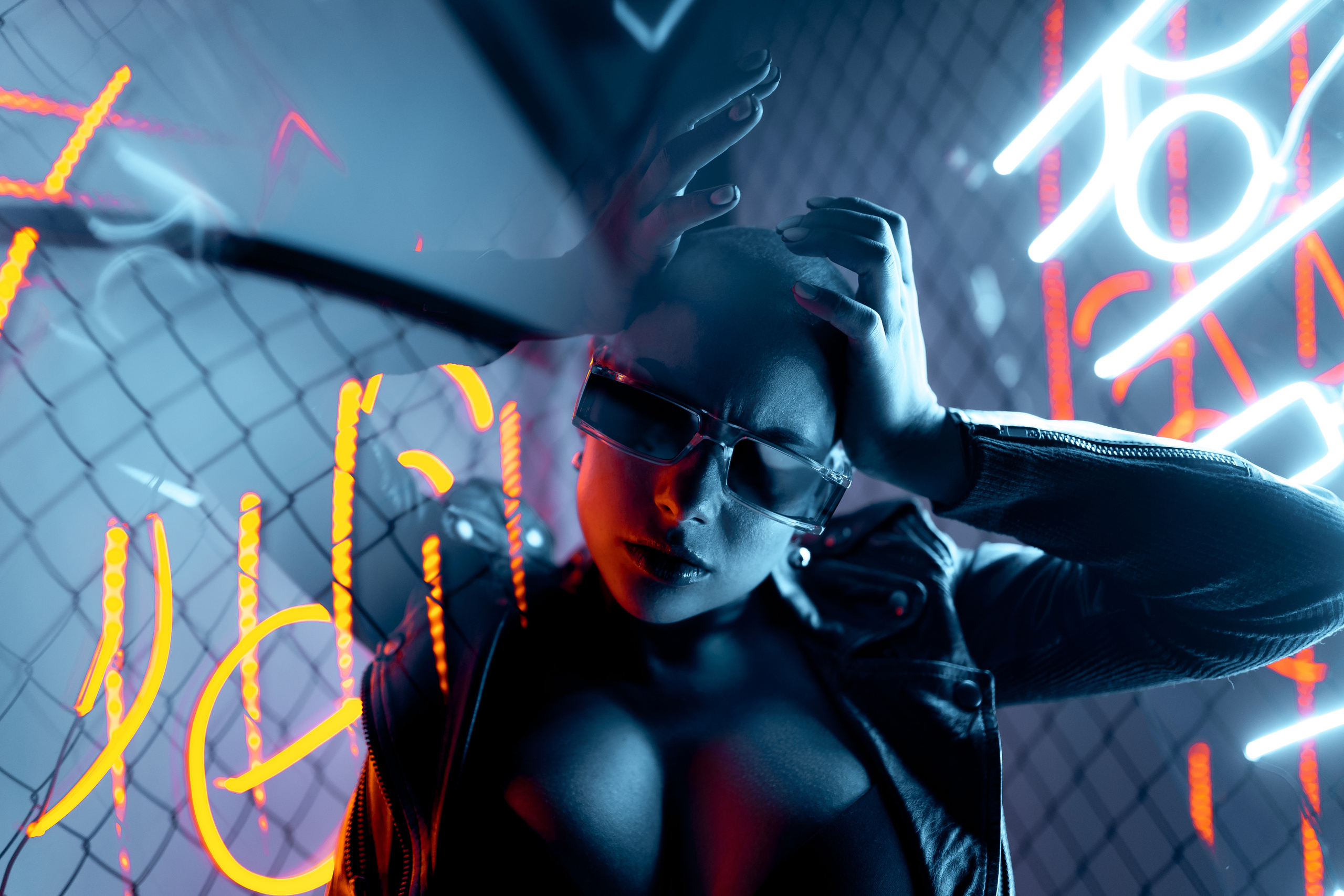 Sabrina`s cyber pregnancy. Studio neon light. Professional Photographer in Miami, Florida