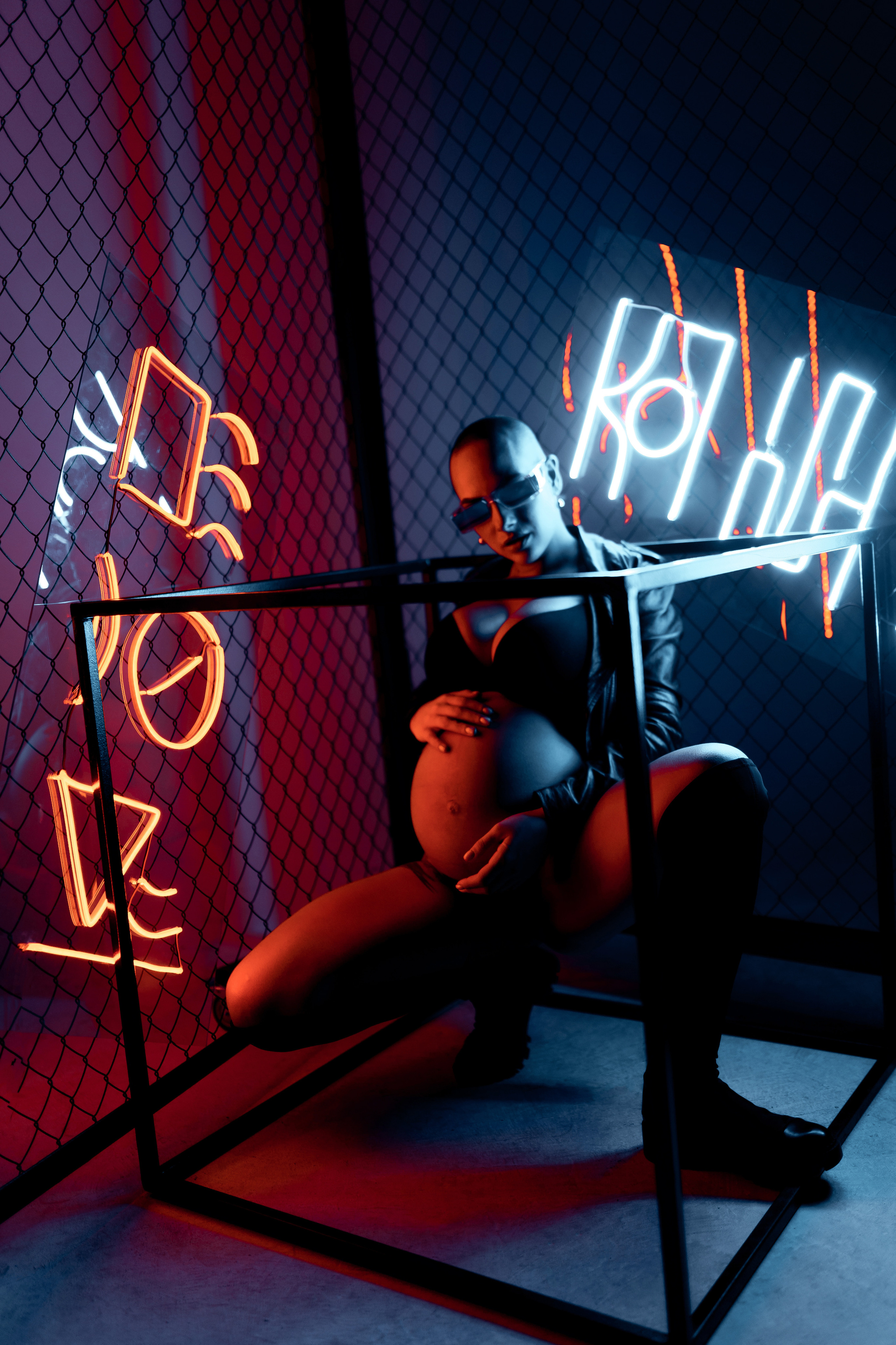 Sabrina`s cyber pregnancy. Studio neon light. Professional Photographer in Miami, Florida