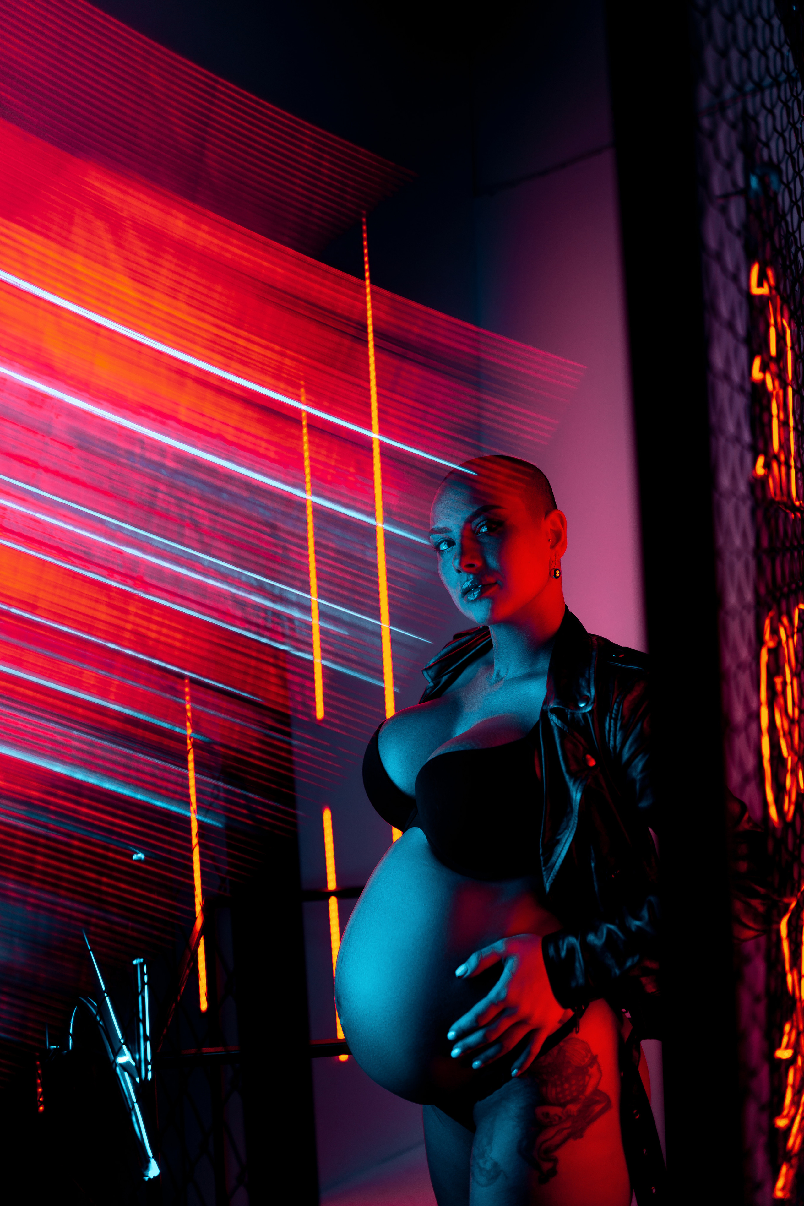 Sabrina`s cyber pregnancy. Studio neon light. Professional Photographer in Miami, Florida