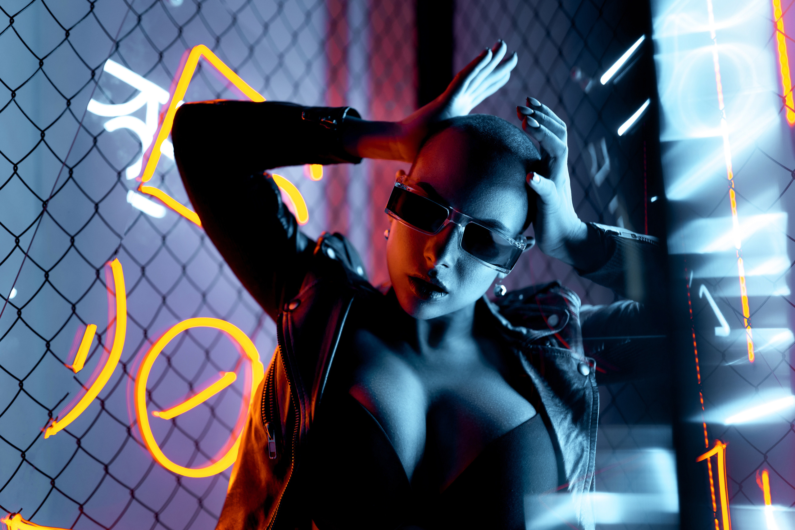 Sabrina`s cyber pregnancy. Studio neon light. Professional Photographer in Miami, Florida