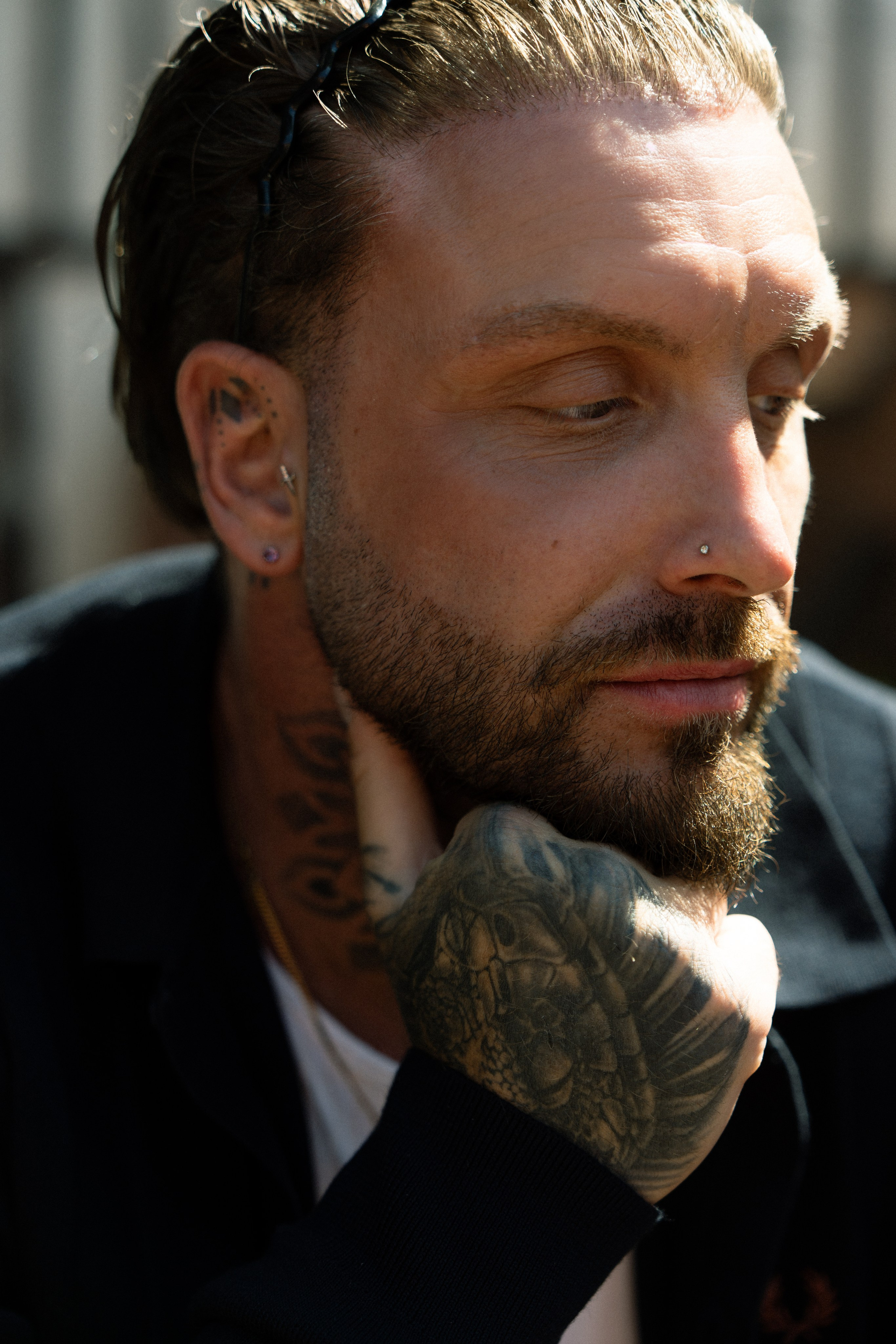 Outdoor male portrait in warm natural light, Derby