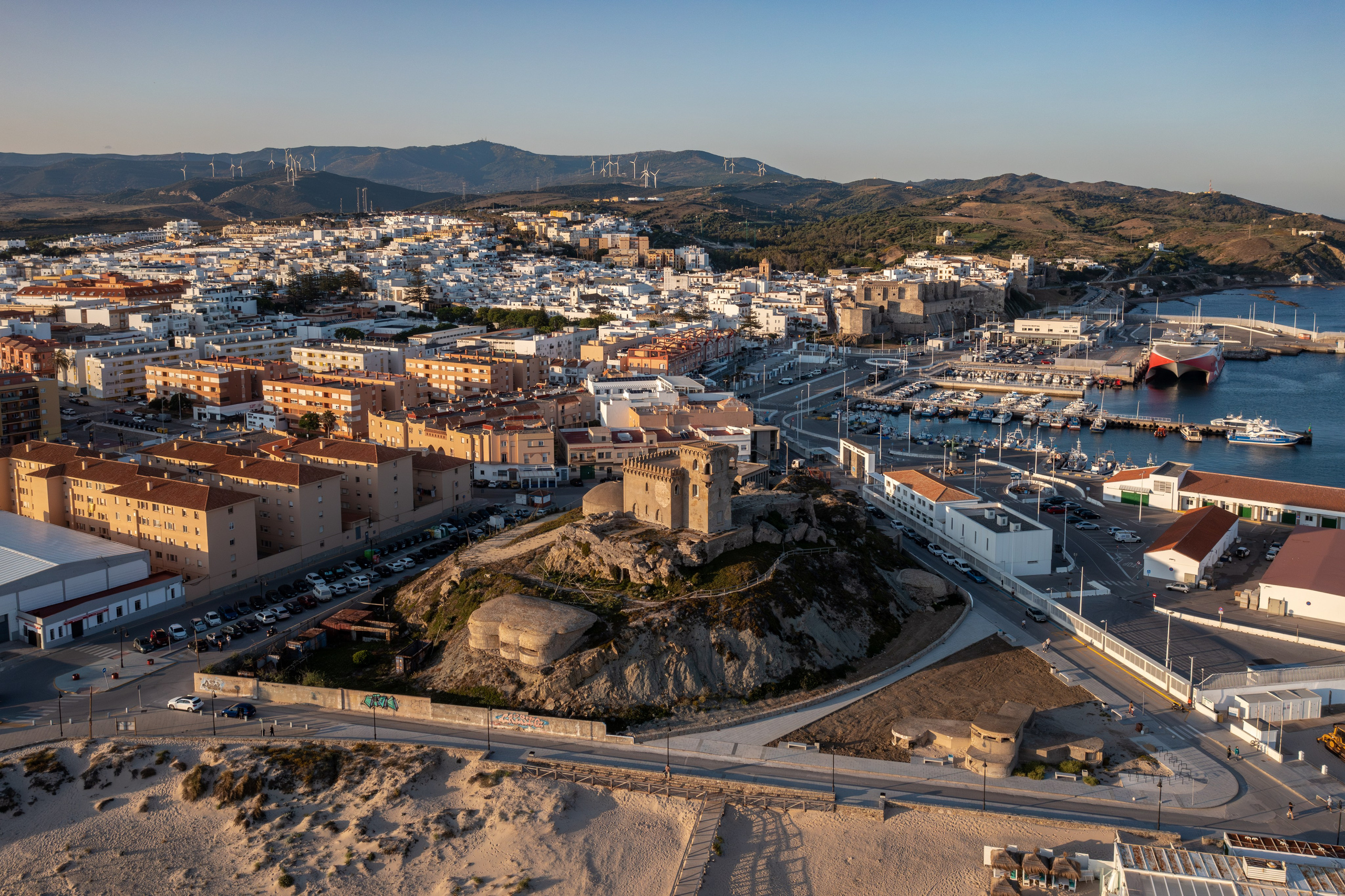 Scenic Tarifa coastline and cityscape, captured from above by Marbella aerial photographer