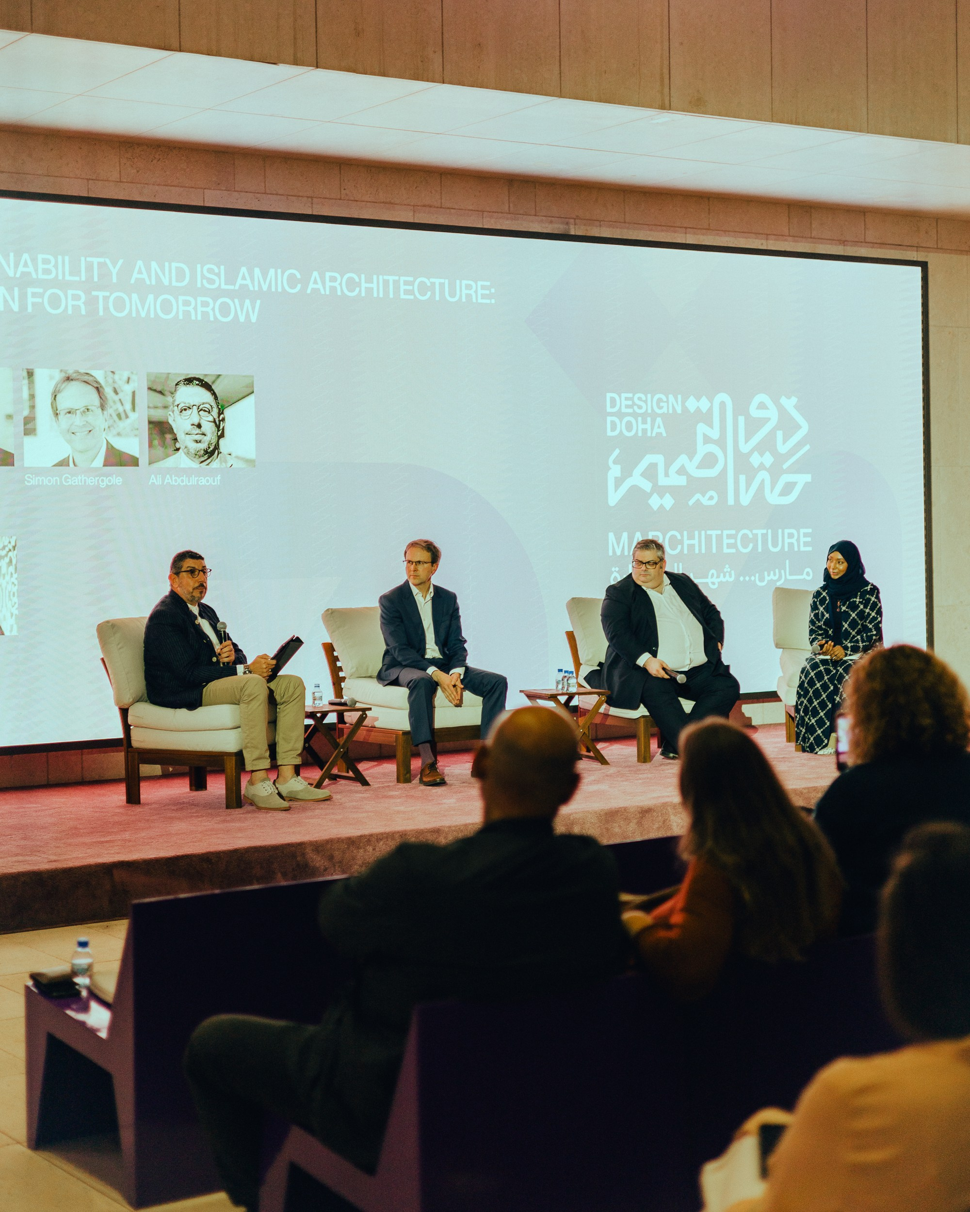 Speakers: Fanos Panayides, Simon Gathergole, Prof. Ali Abdelraouf. Moderator: Fatma Fawzi, Manager ‑ Sustainability, Msheireb Properties.