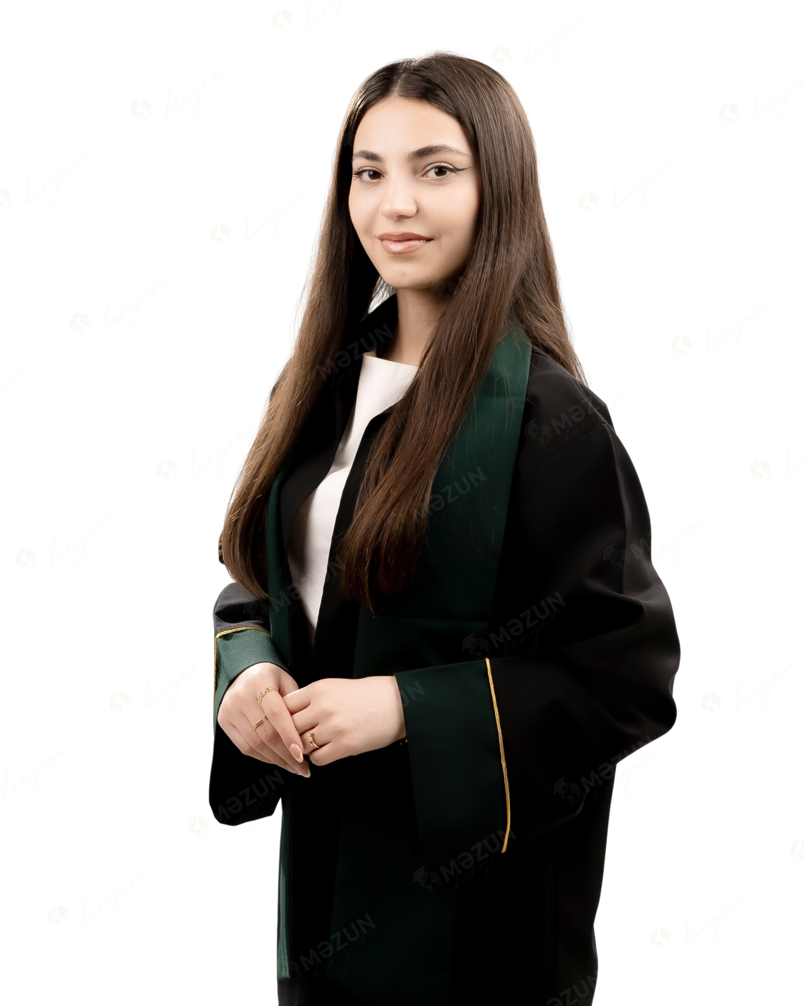Premium qara — Yaşıl qolla. Məzun geyimləri və akssesuarları