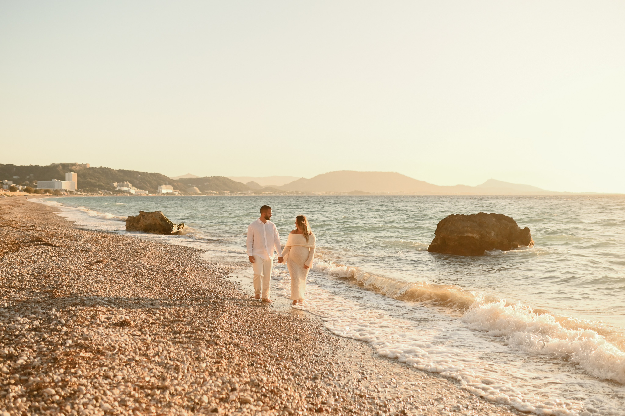 Romantic Beach Photoshoot in Rhodes — Couples & Maternity Photography at Sunset. Photographer in Rhodes Island